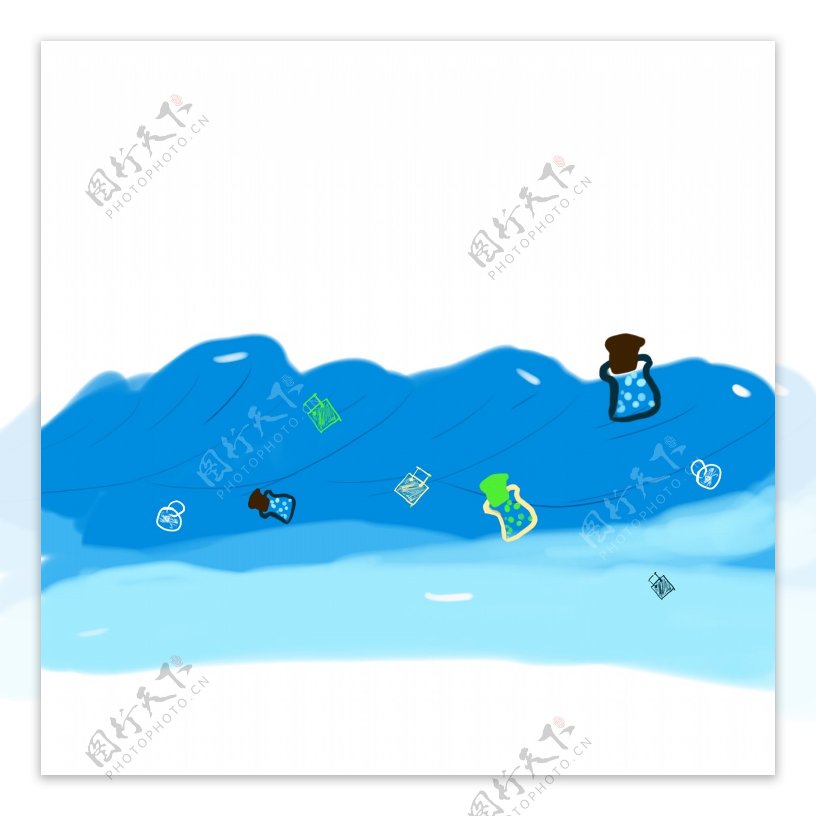 小清新蓝色海洋漂流瓶卡通手绘插画