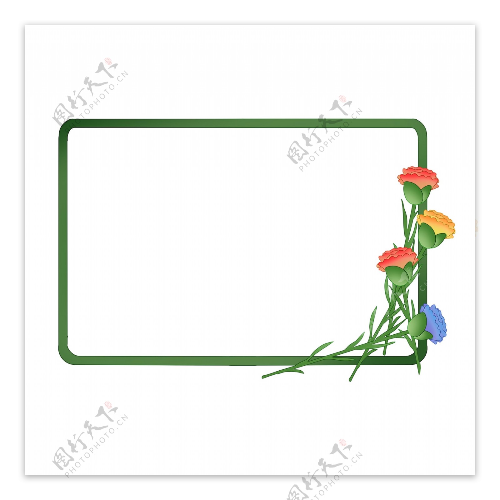 康乃馨春天植物边框绿色剪纸风格PNG素材