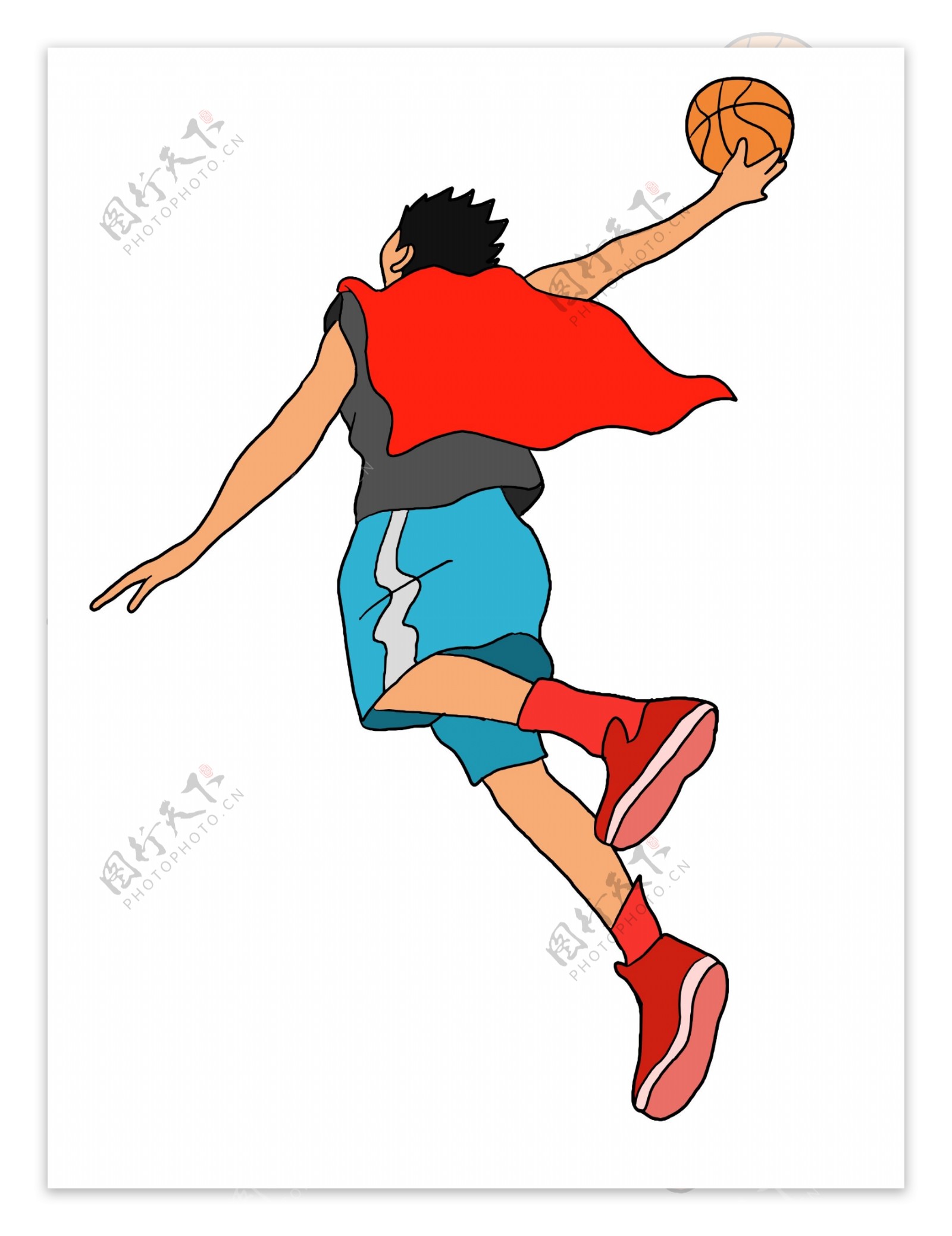 篮球灌篮的男孩插画