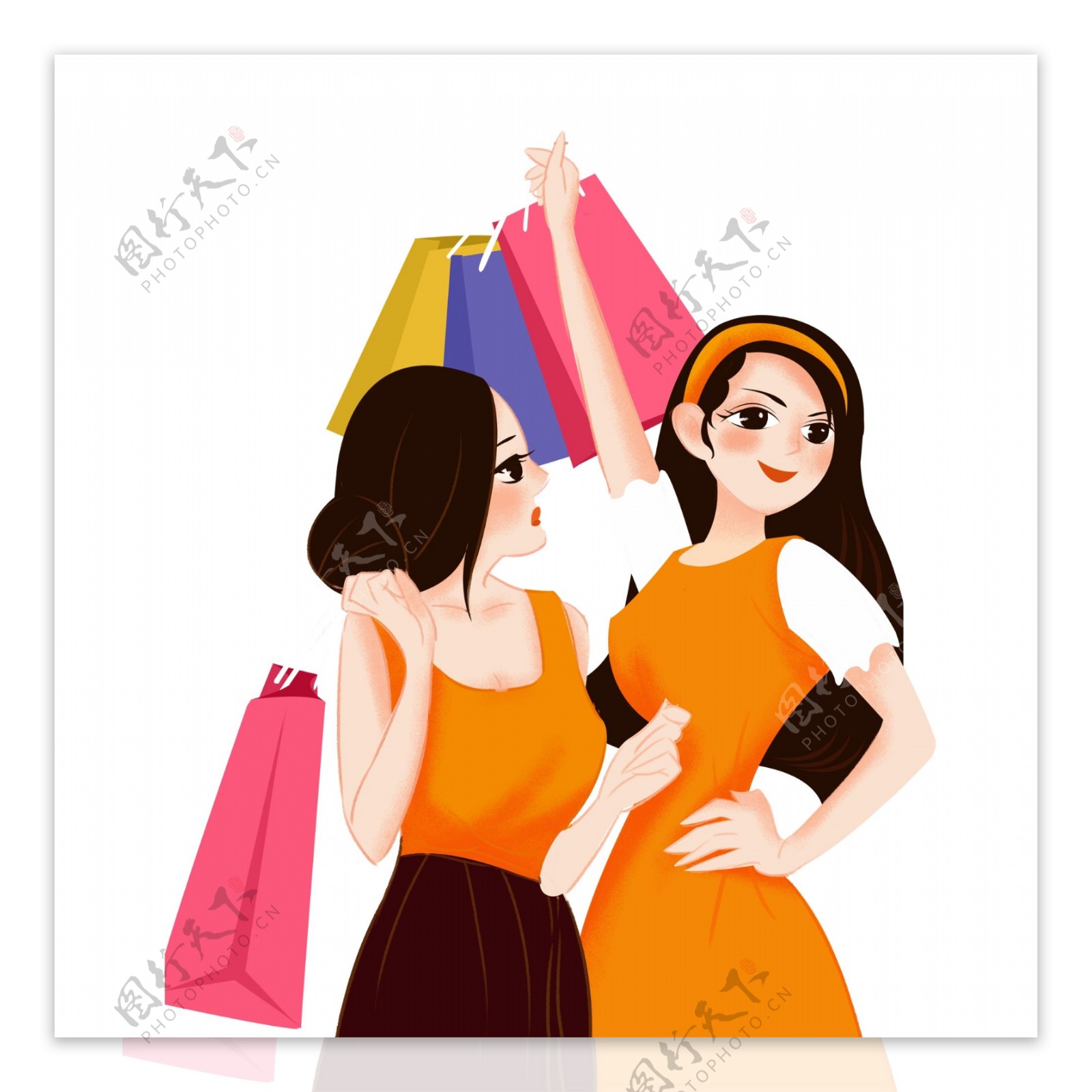 两个女孩在购物免抠图