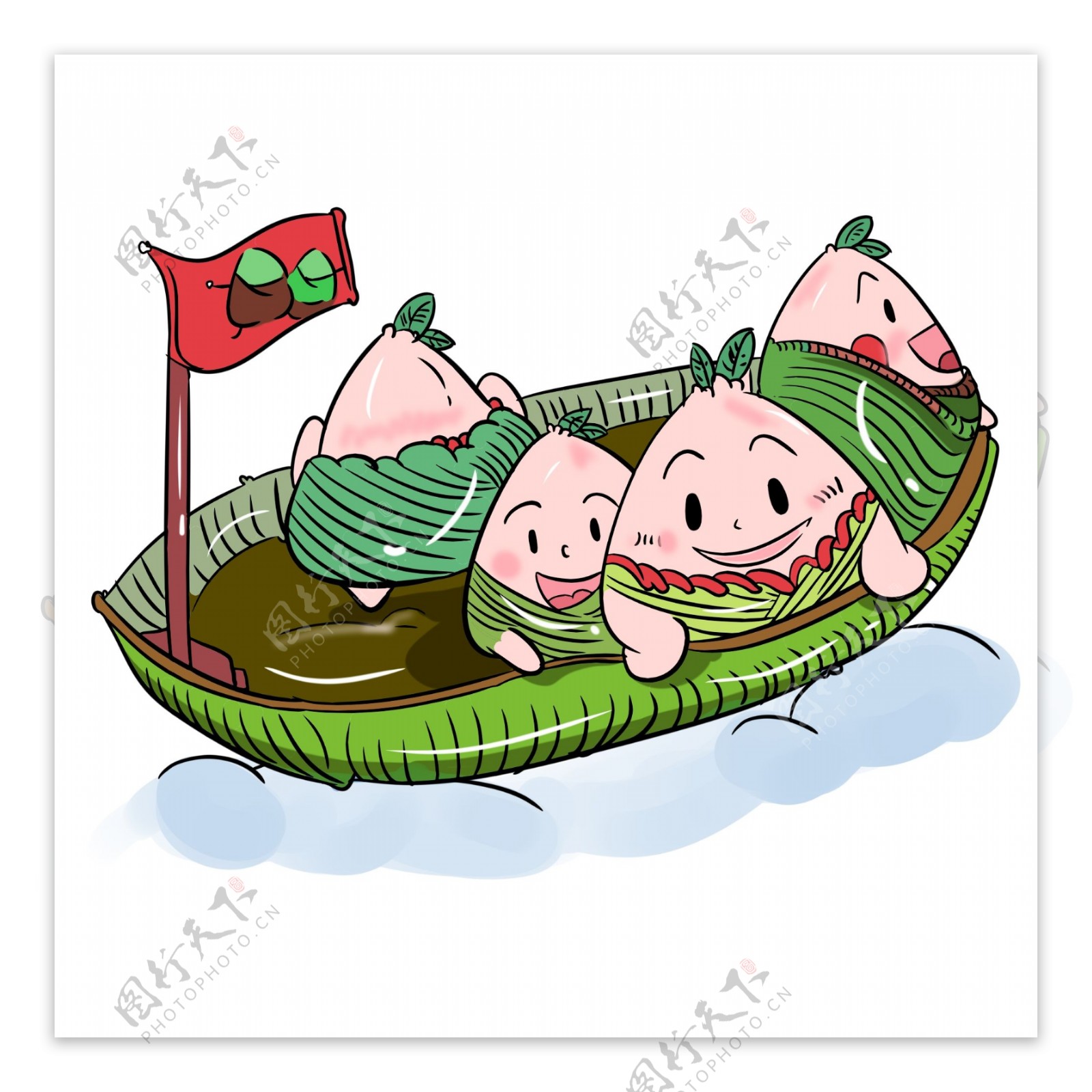 端午节创意插画手绘风彩色粽子船