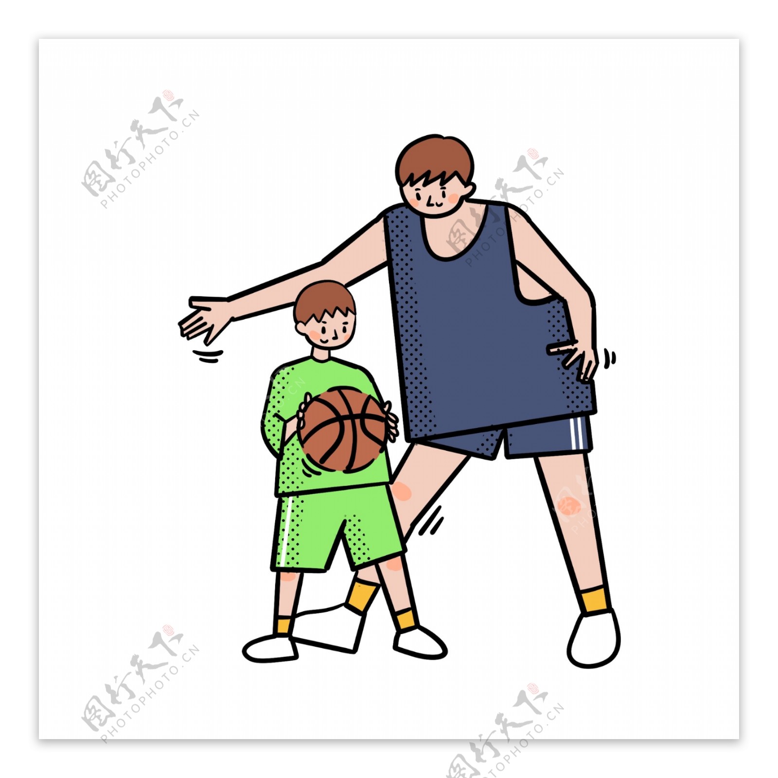 卡通矢量免抠可爱打篮球的父子