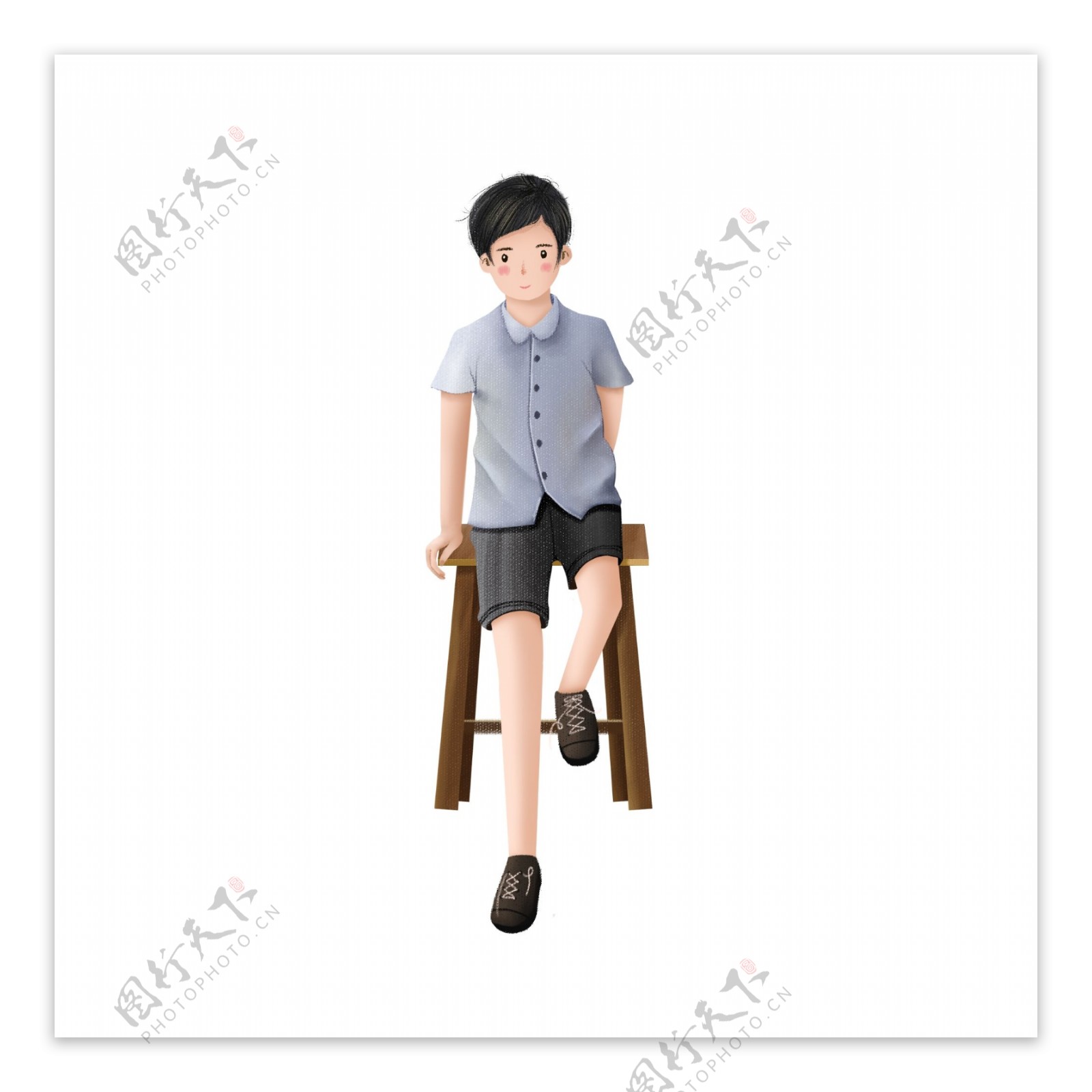 卡通风格坐凳子的男孩