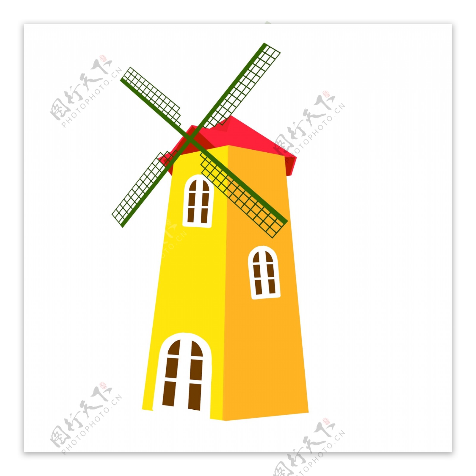 田园风车黄色手绘卡通欧洲建筑广告素材