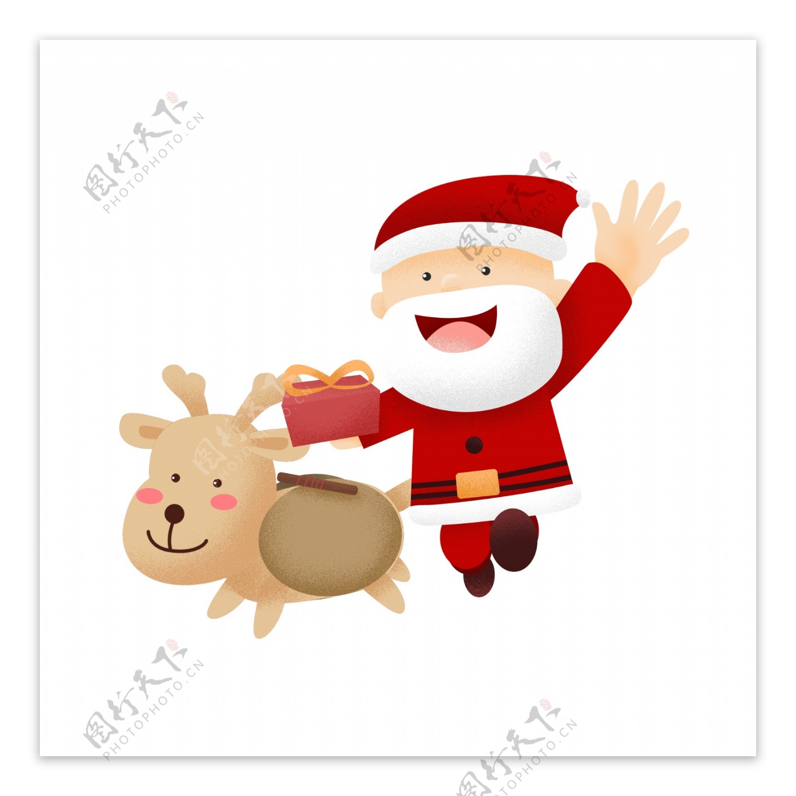 圣诞节圣诞圣诞夜圣诞老人礼物麋鹿红色卡通免扣png