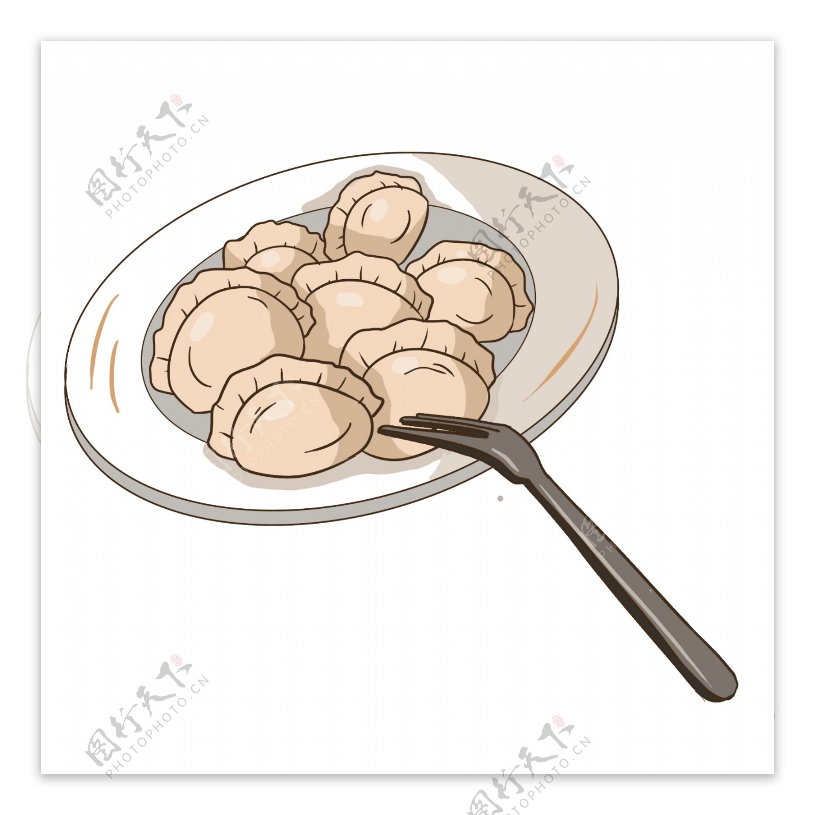 手绘一盘美味饺子插画