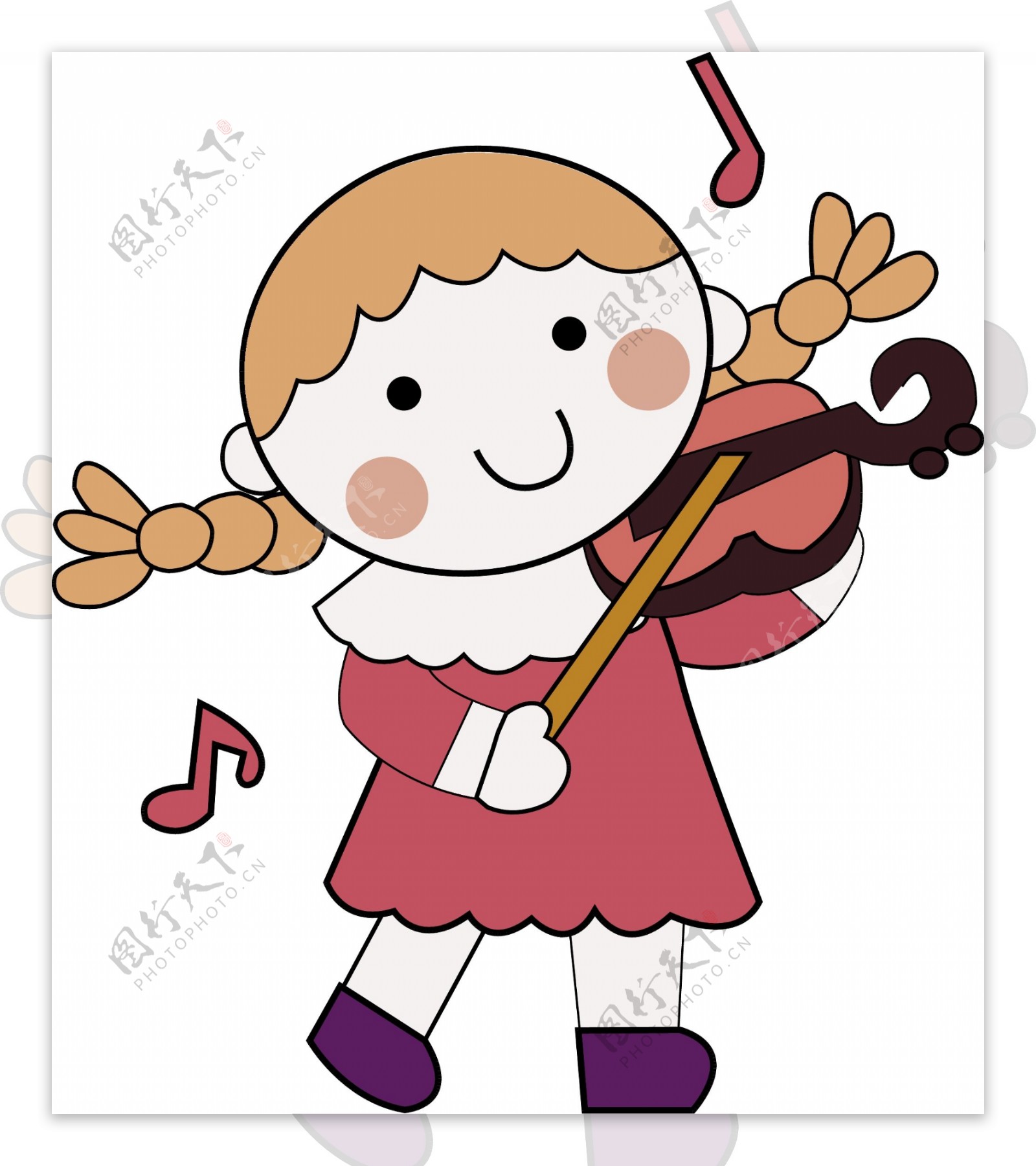 卡通矢量儿童画正在拉小提琴的女孩