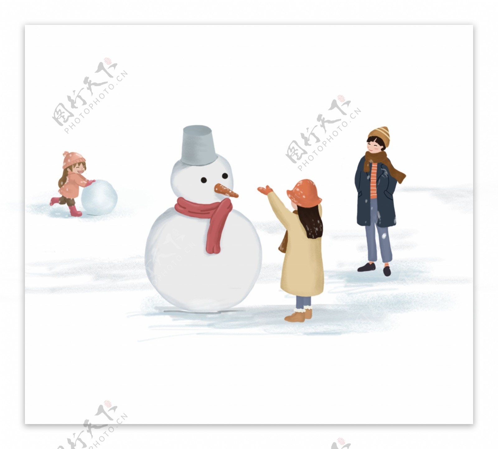 冬季堆雪人主题插画