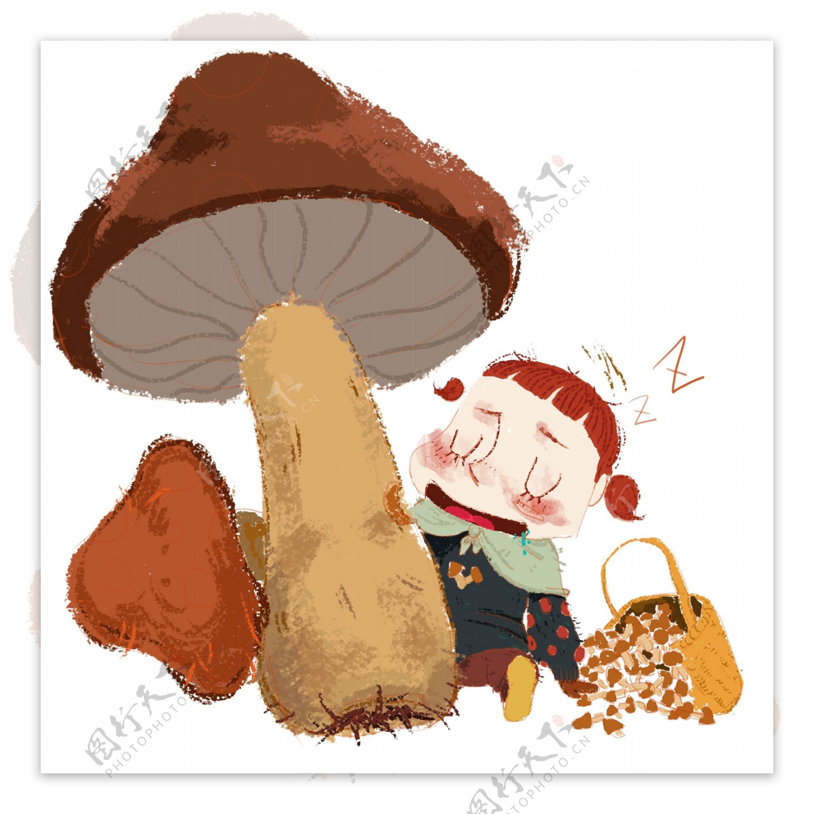 梦幻童话风蘑菇和小女孩