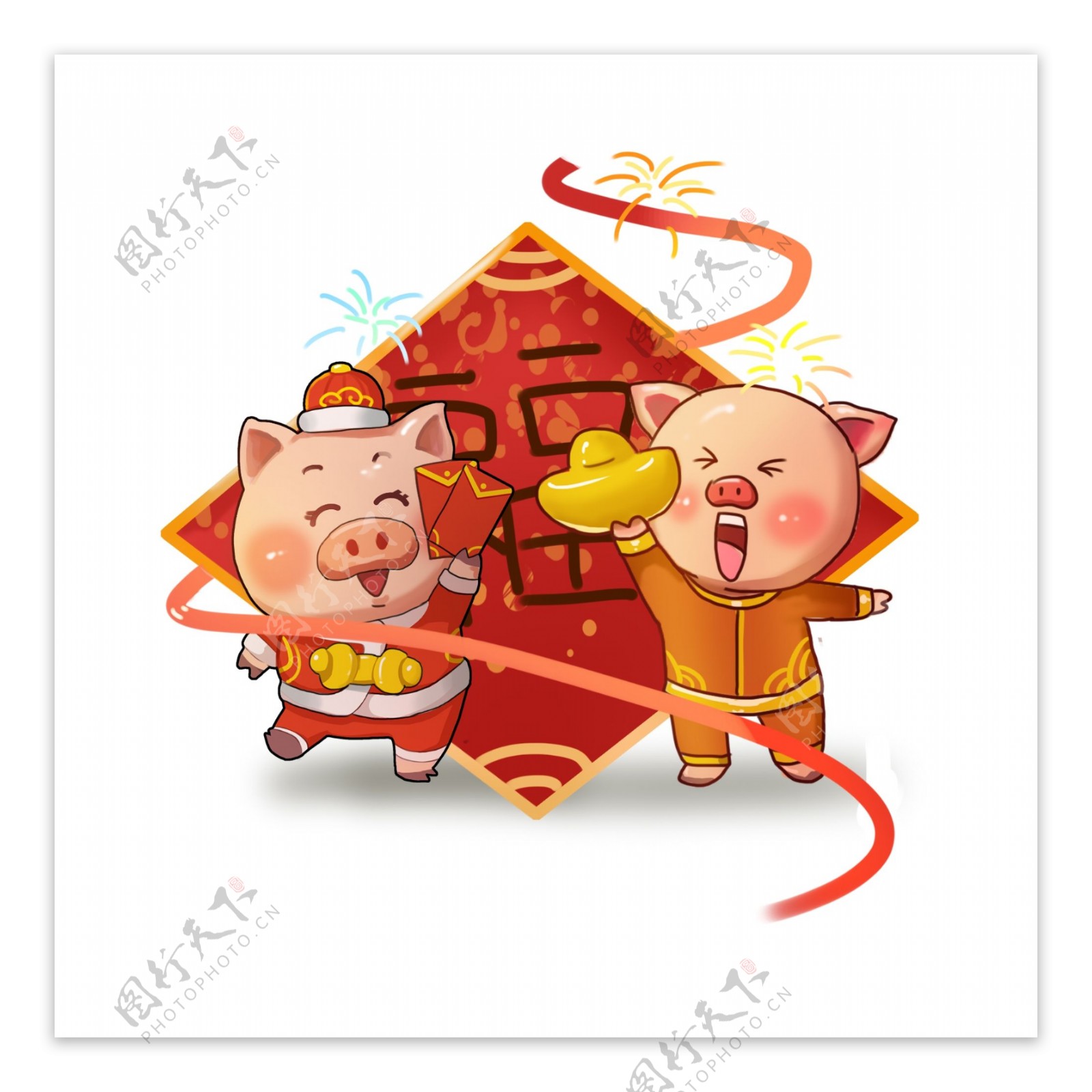 卡通手绘新年小福猪拿红包
