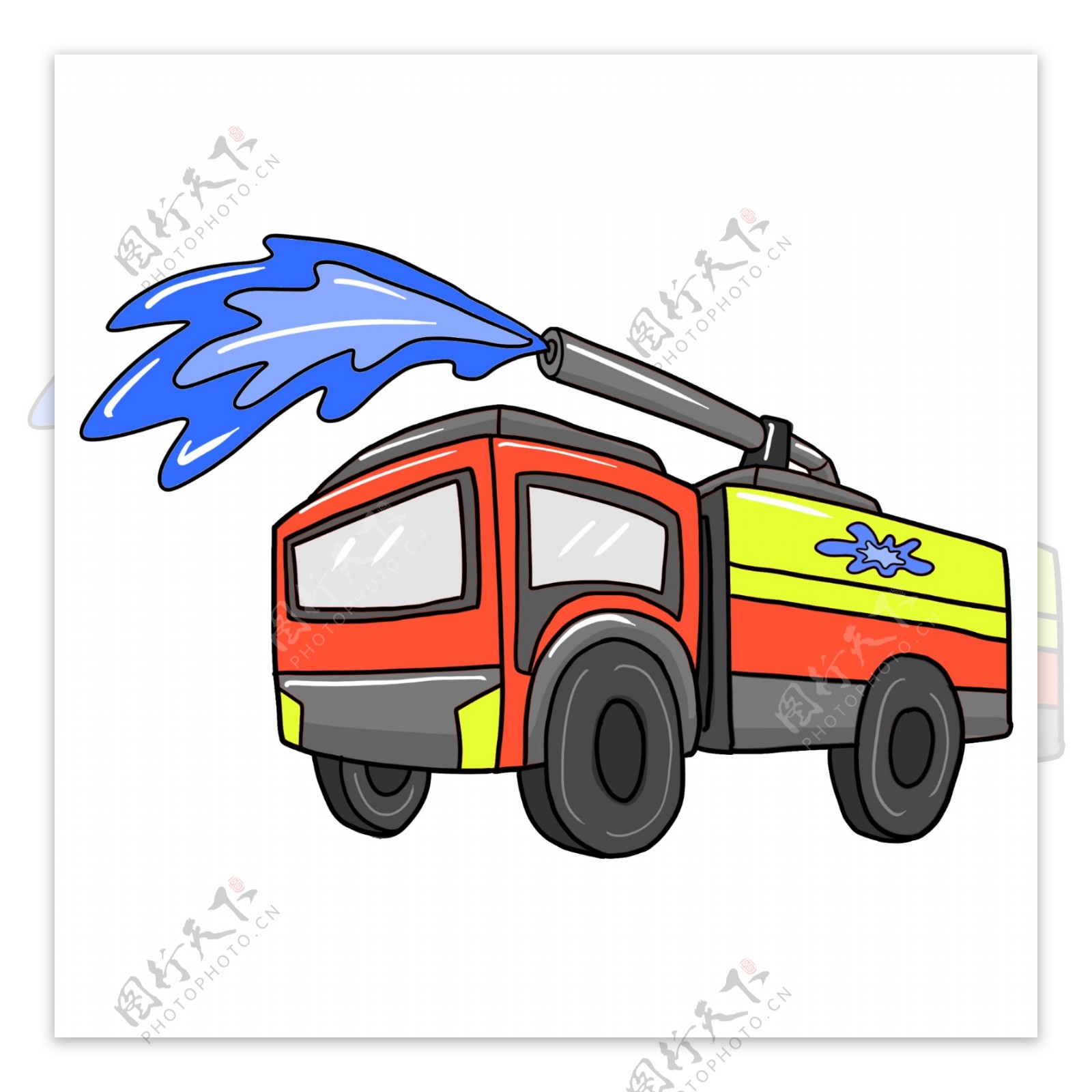 卡通手绘消防救火车工具