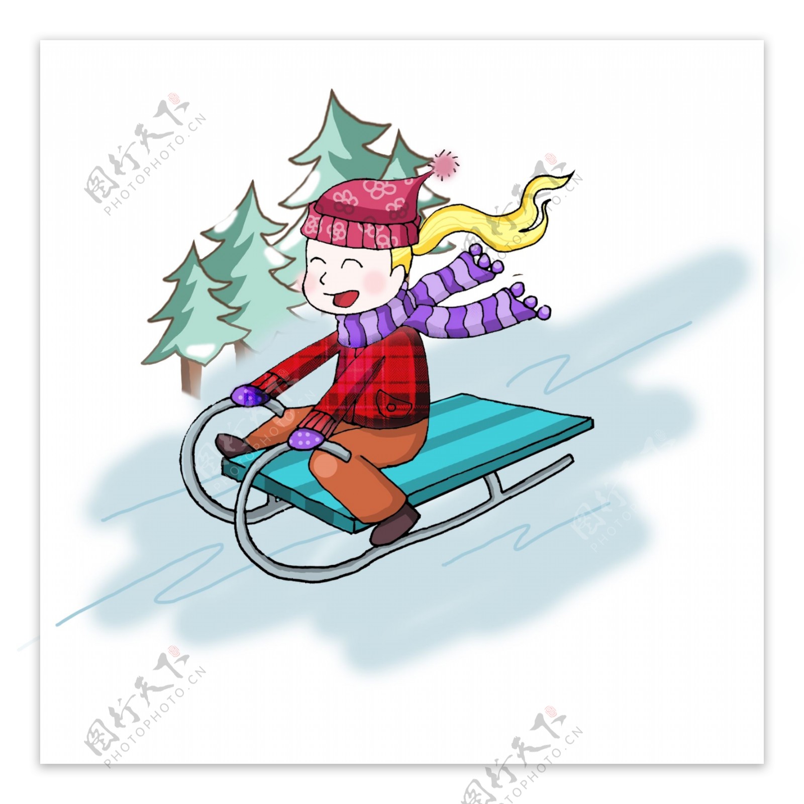 冬季冬天节气冬装卡通插画滑雪
