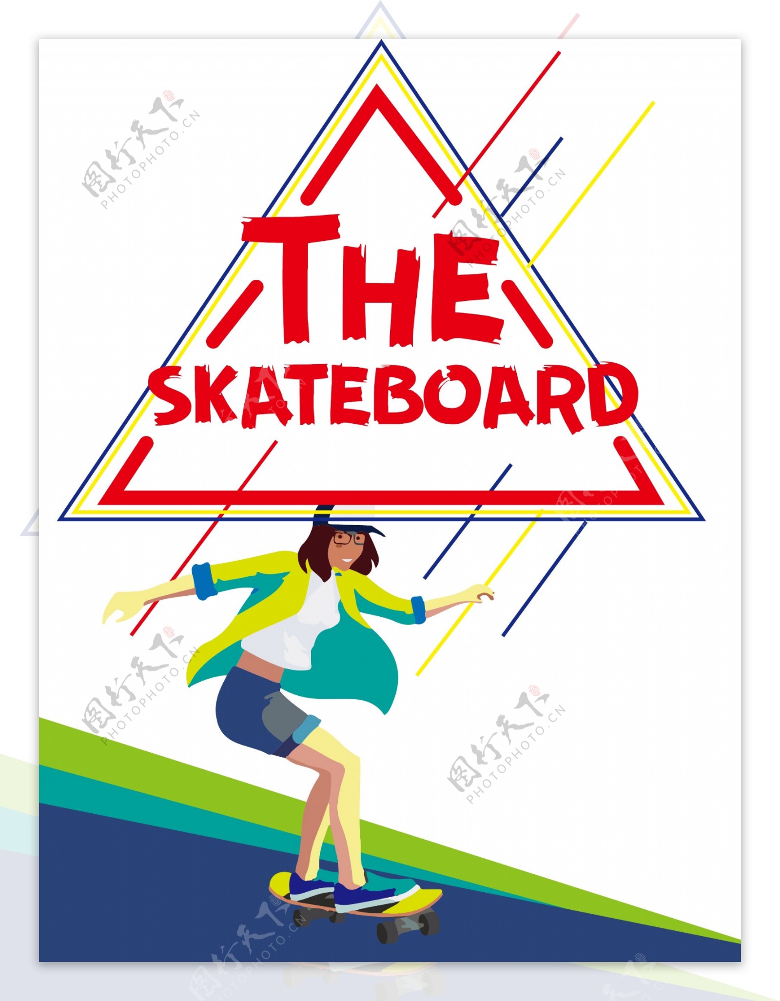 AI插画滑板女孩字体设计