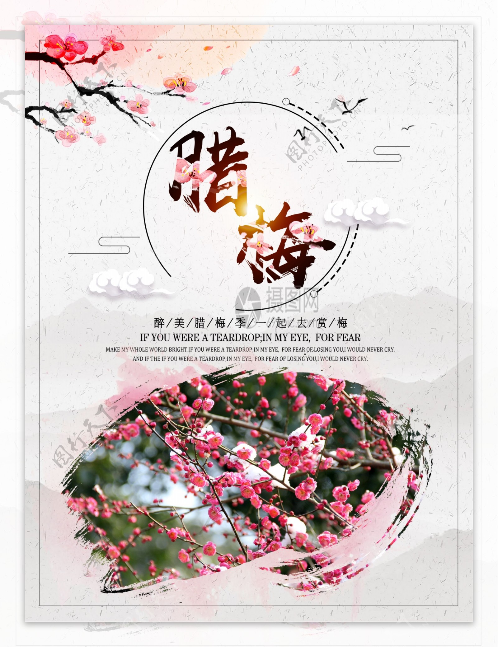 中国彩色水墨腊梅海报