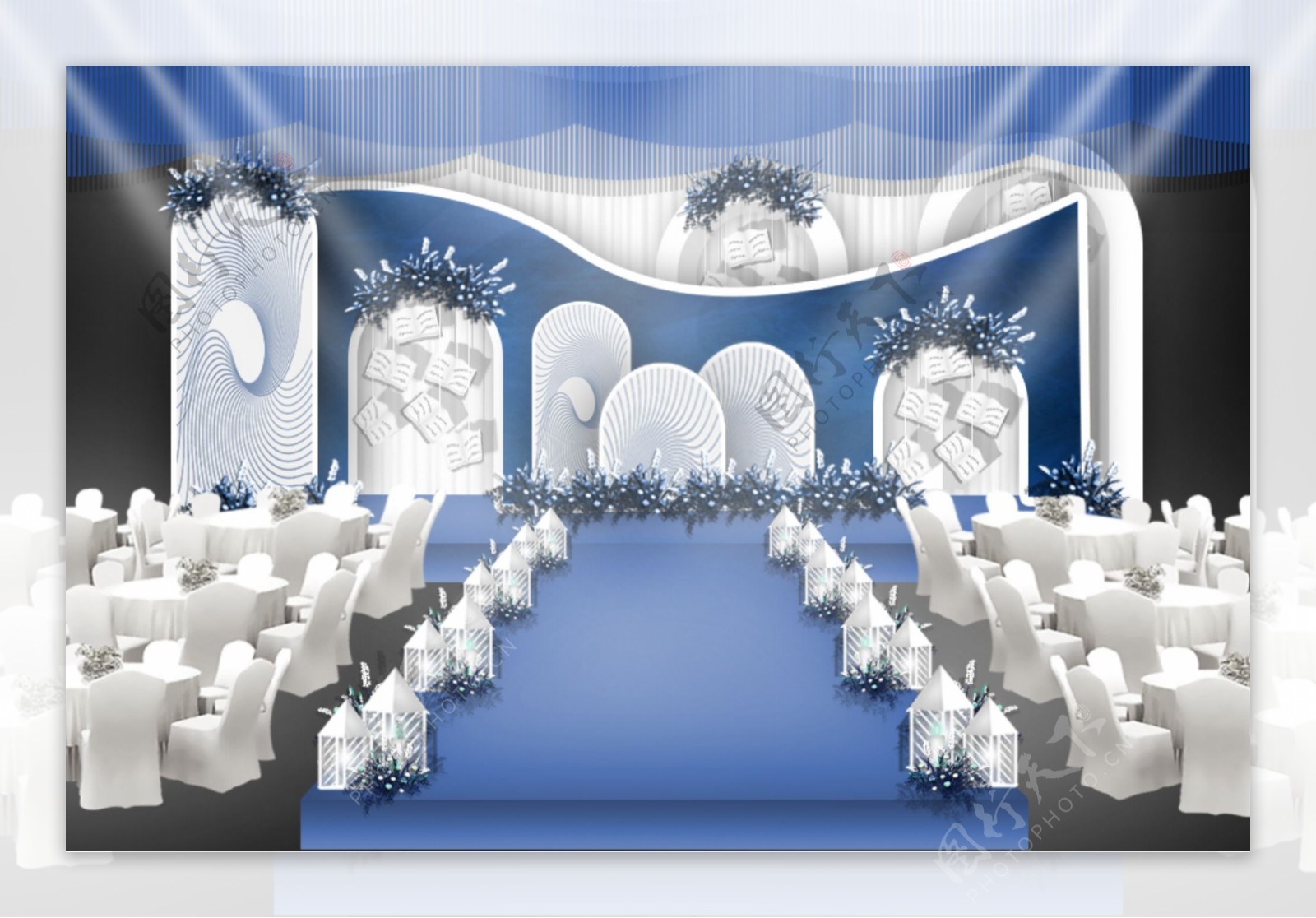 蓝色唯美婚礼舞台效果图