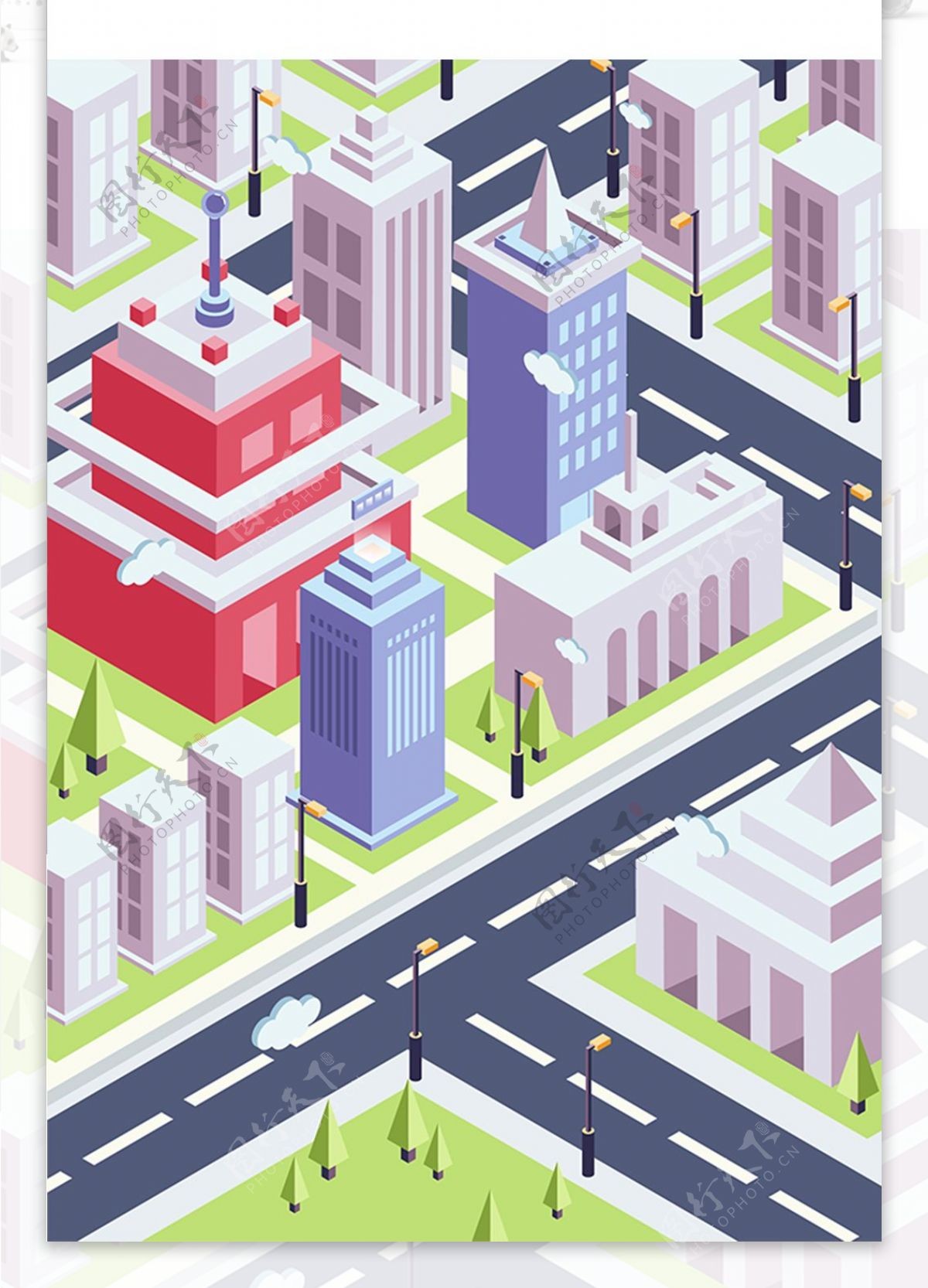 2点5D清新微型城市规划原创矢量插画