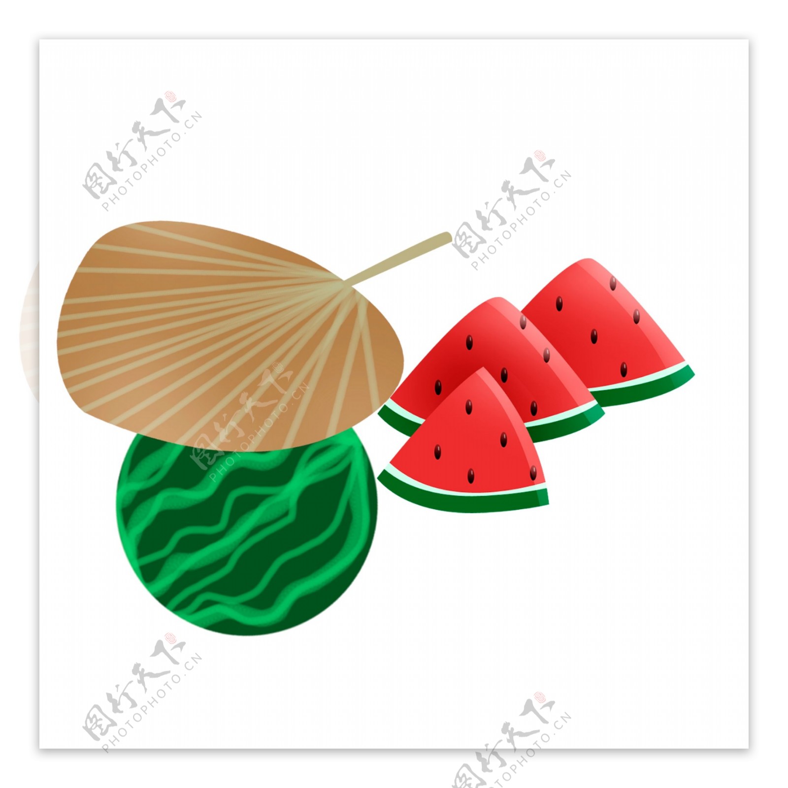 手绘夏日西瓜和蒲扇设计元素