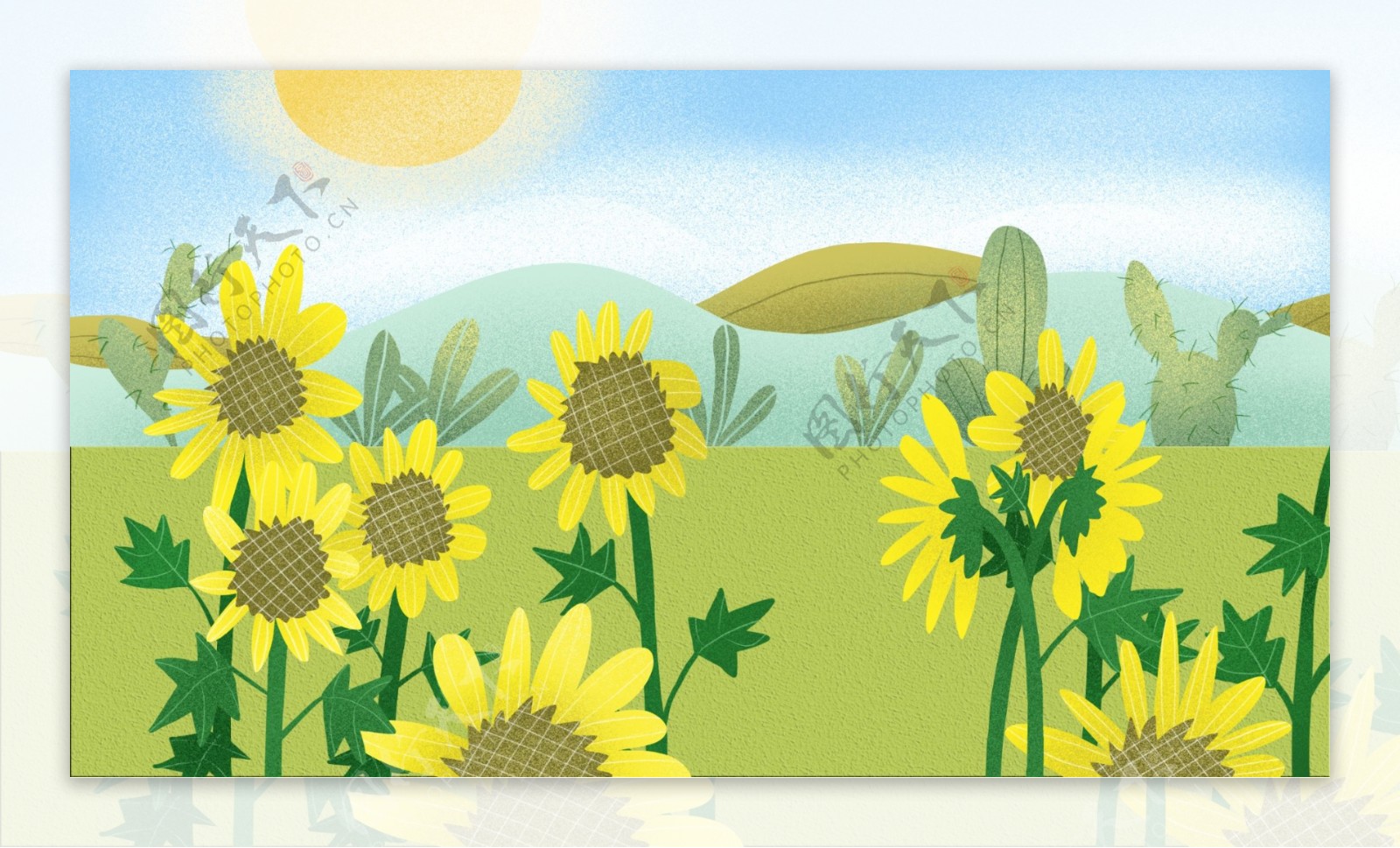 手绘夏季向日葵背景设计