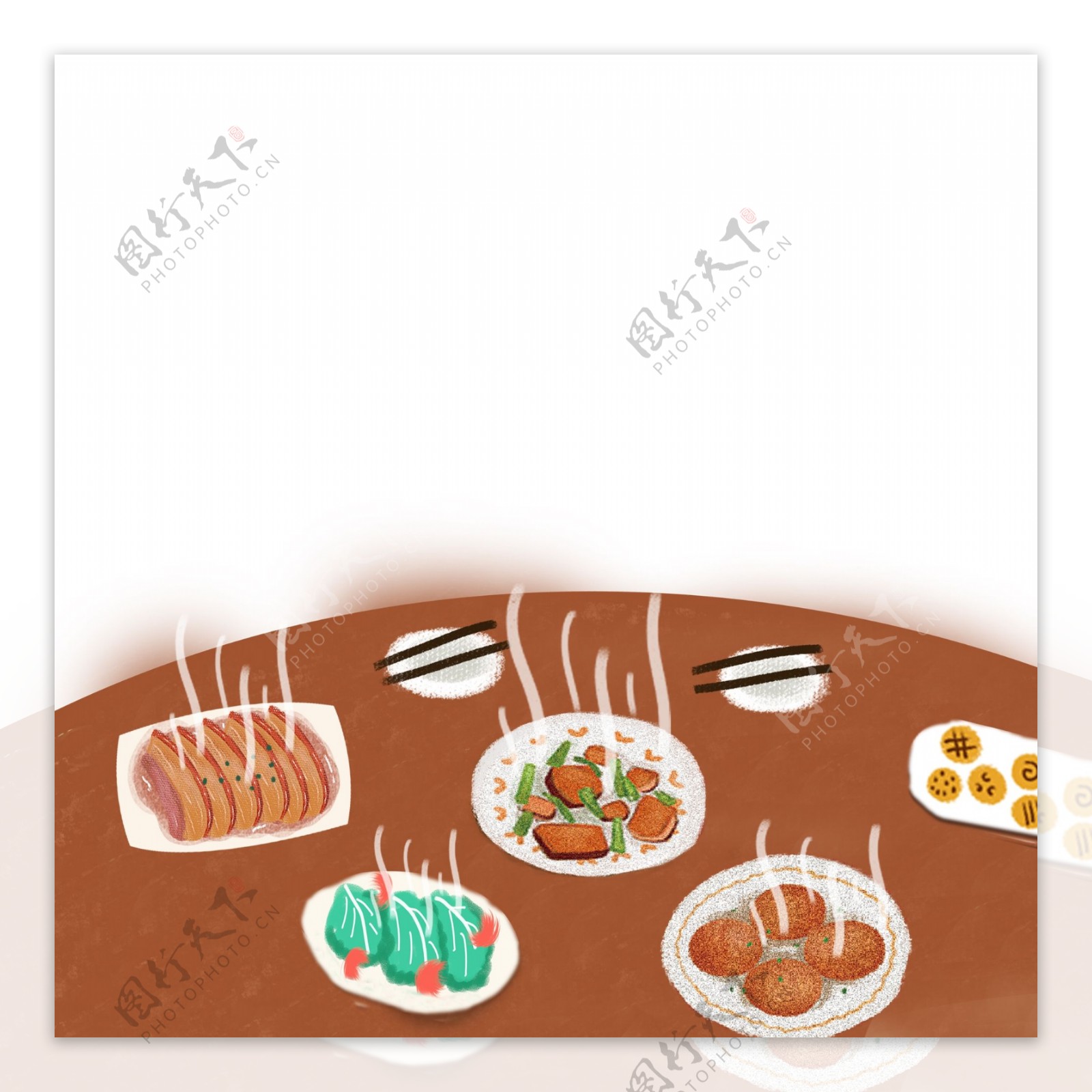 水彩餐桌美食插画