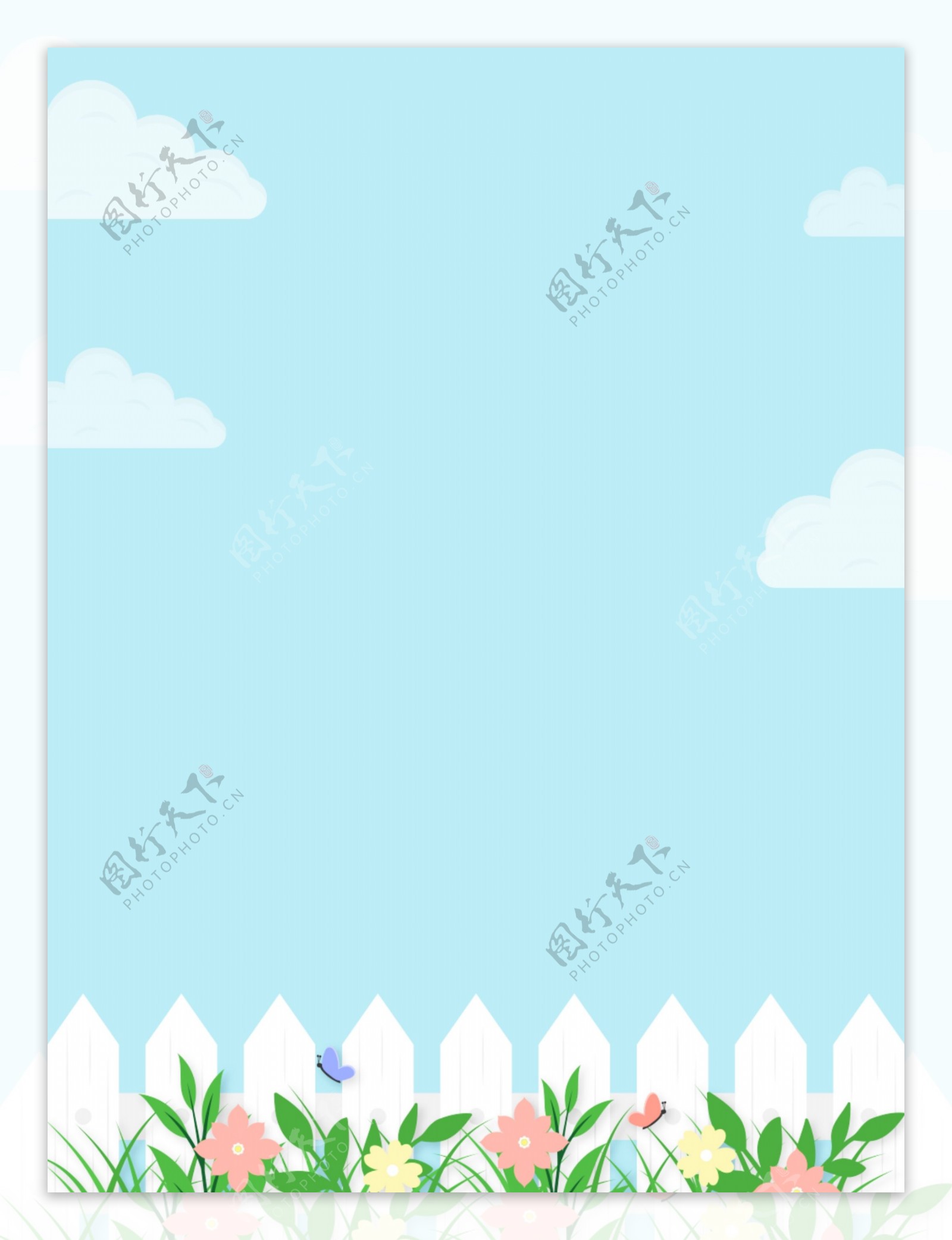夏季蓝天围栏植物白云蓝天背景