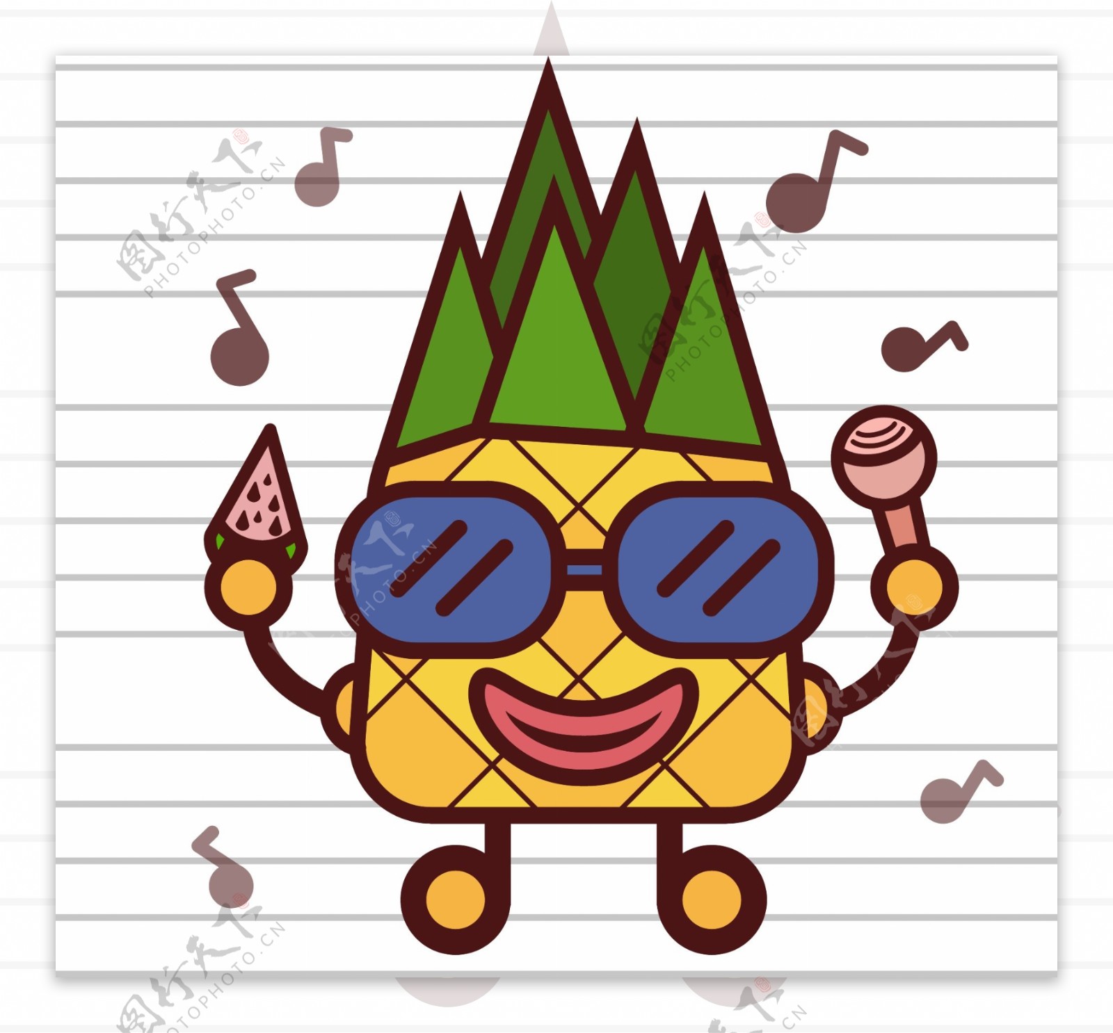 AI插画菠萝拟人形象唱歌吃瓜