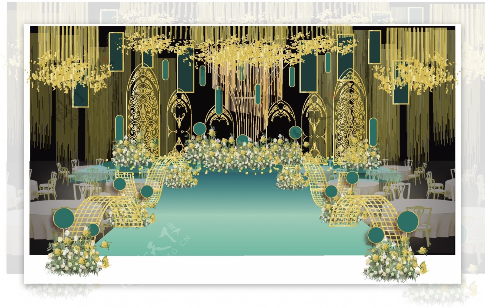 墨绿色欧式婚礼主舞台效果图设计