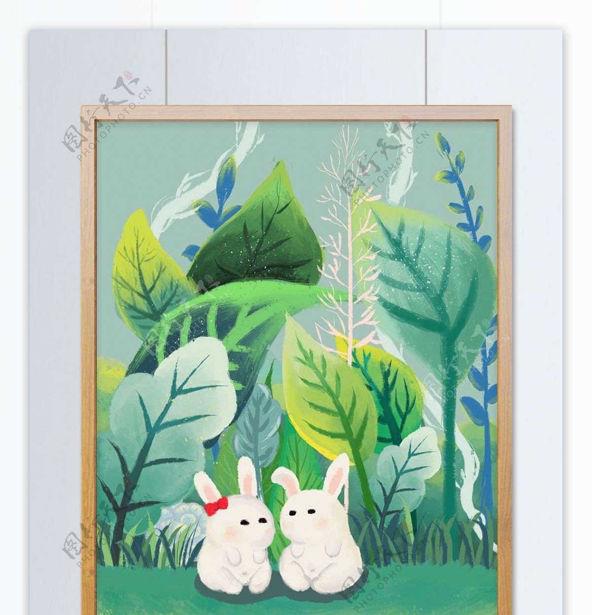 原创小清新可爱兔子欢乐时光治愈插画海报