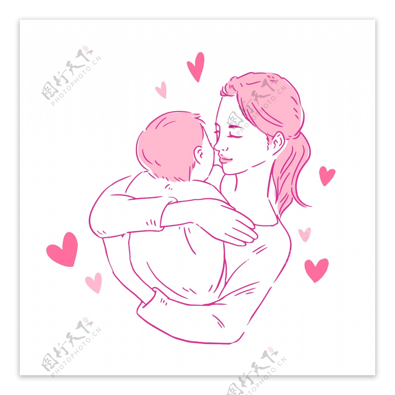 妈妈抱孩子粉色温馨母亲节宝宝婴儿爱心