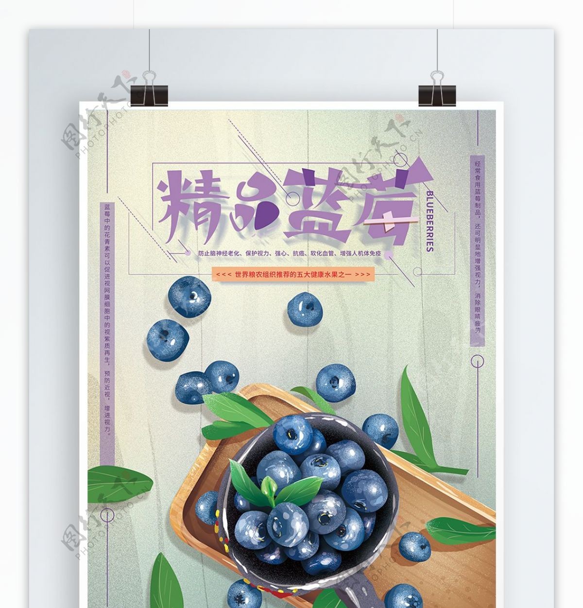 原创手绘清新精品蓝莓海报
