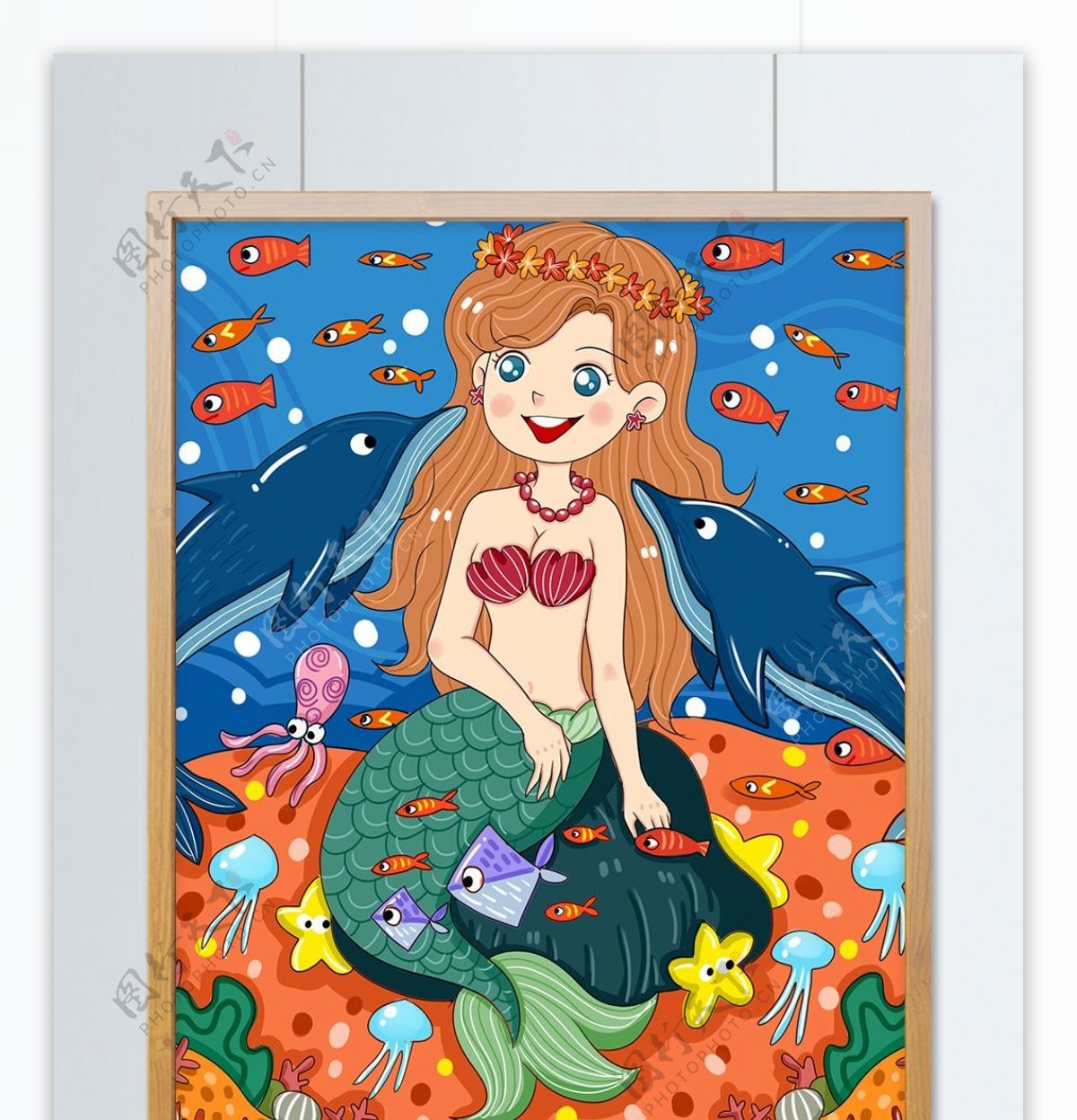 原创卡通世界海洋日海底美人鱼可爱儿童插画