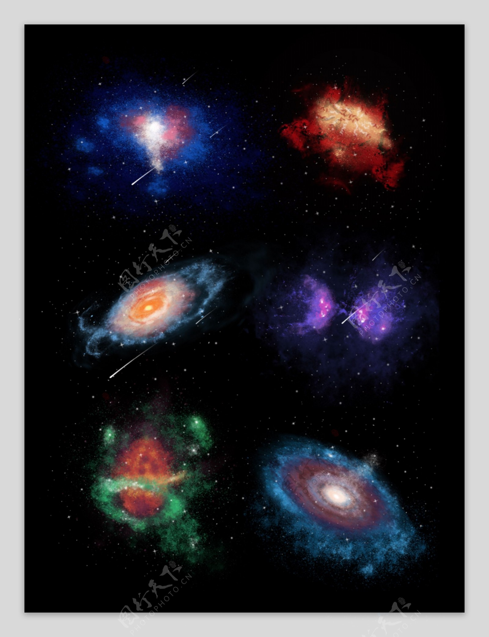 手绘浩瀚宇宙中的各种梦幻写实星云元素