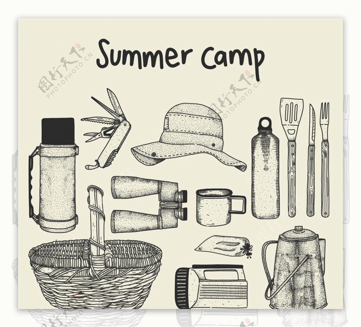 13款手绘夏季野营物品