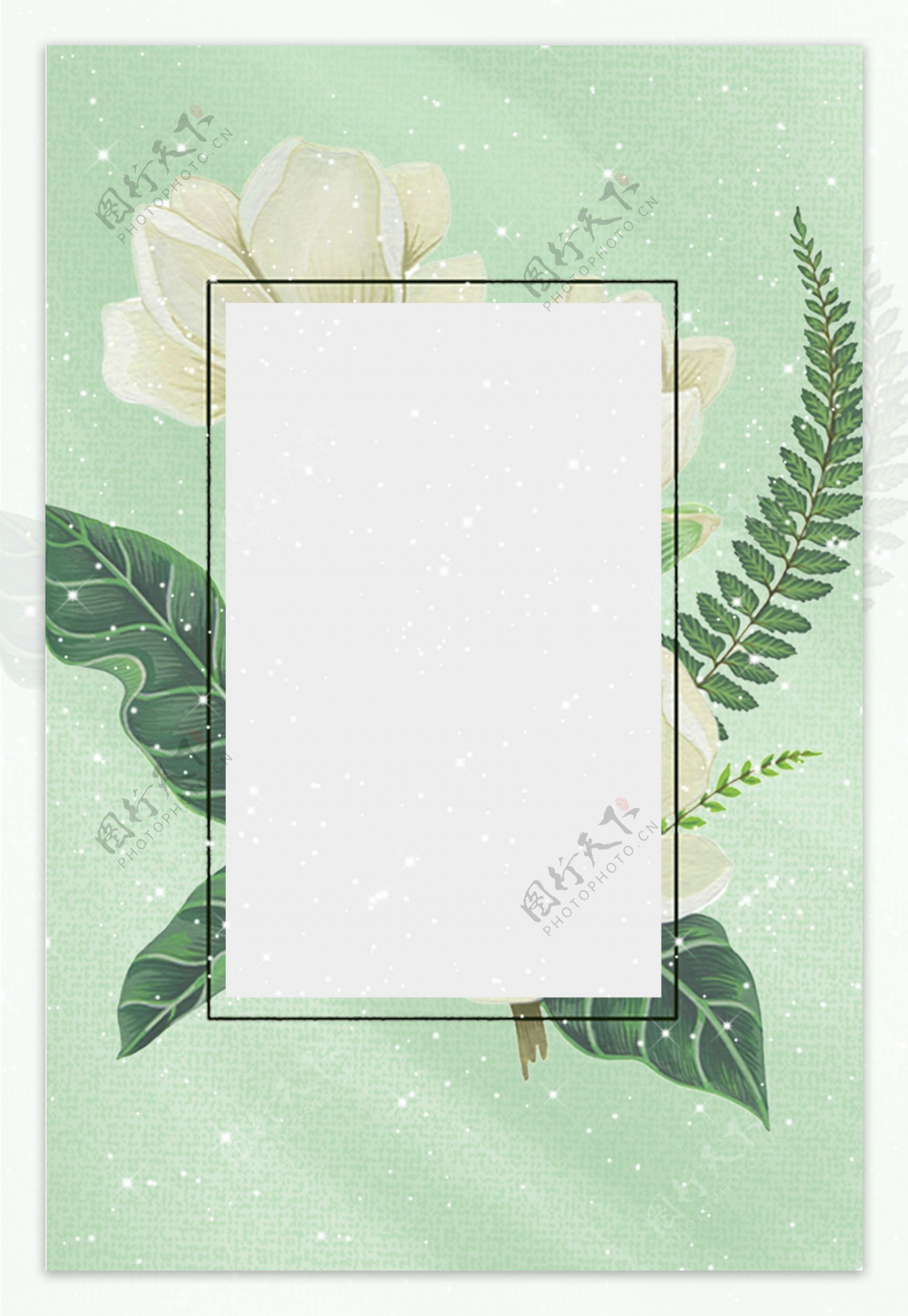 小清新简约白色鲜花边框H5背景素材