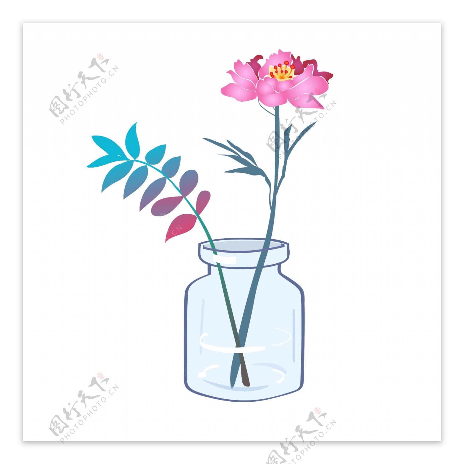 3小清新文艺植物花卉水瓶素材