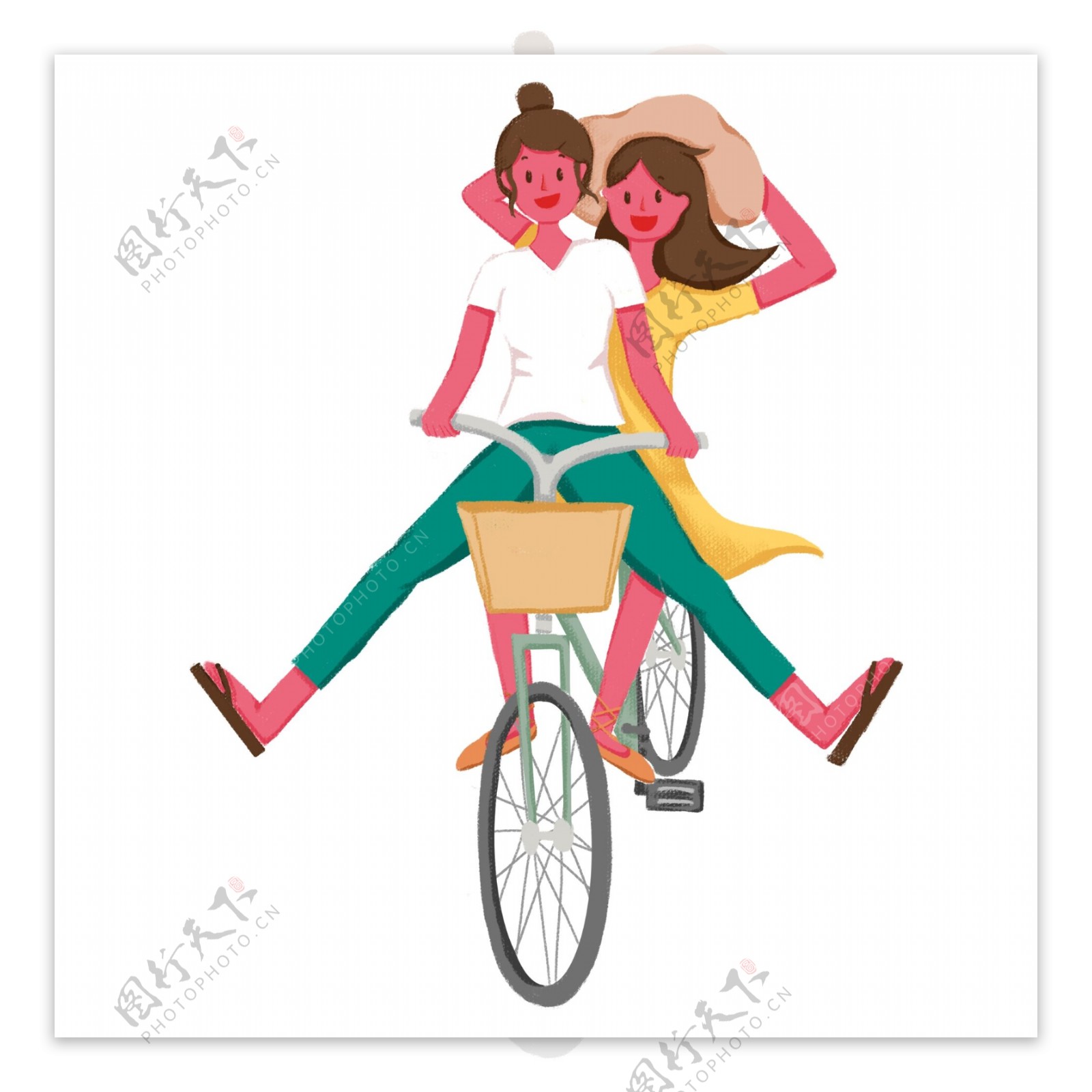 欢乐骑行玩耍少女装饰元素