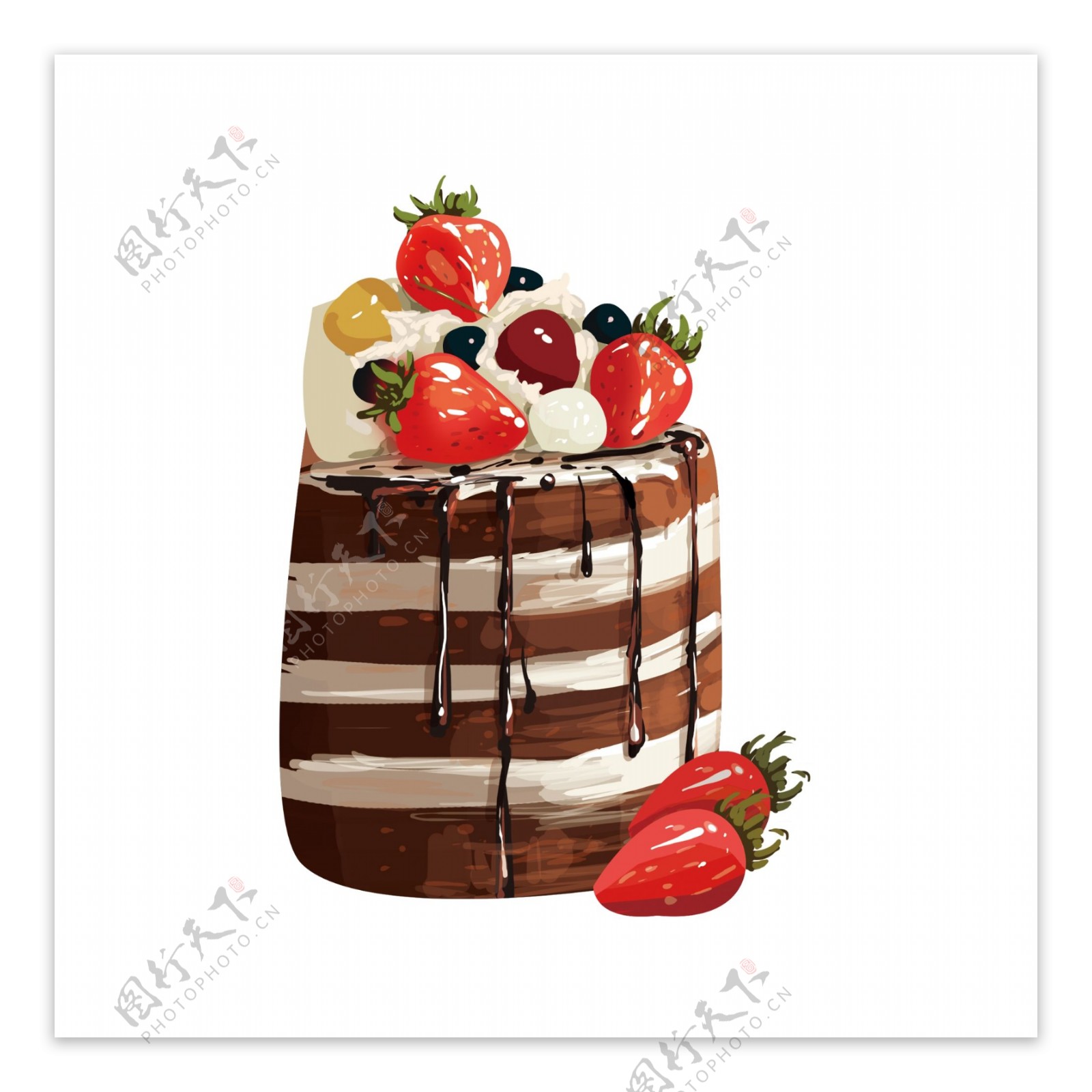 草莓巧克力蛋糕装饰图案元素