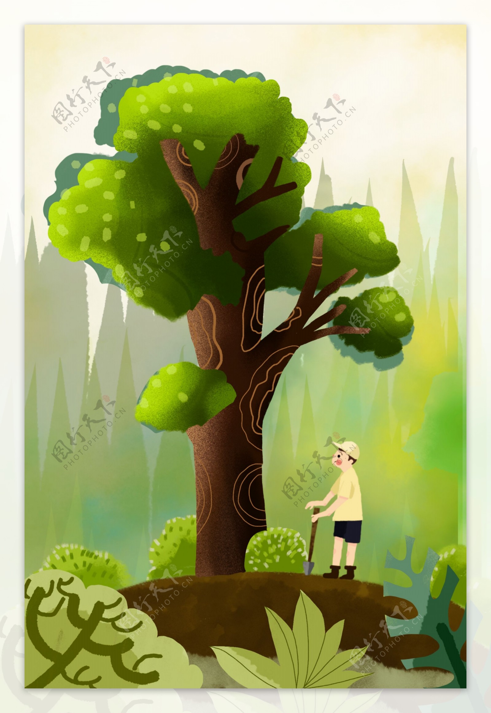 植树节植树的小孩子手绘插画图片-千库网