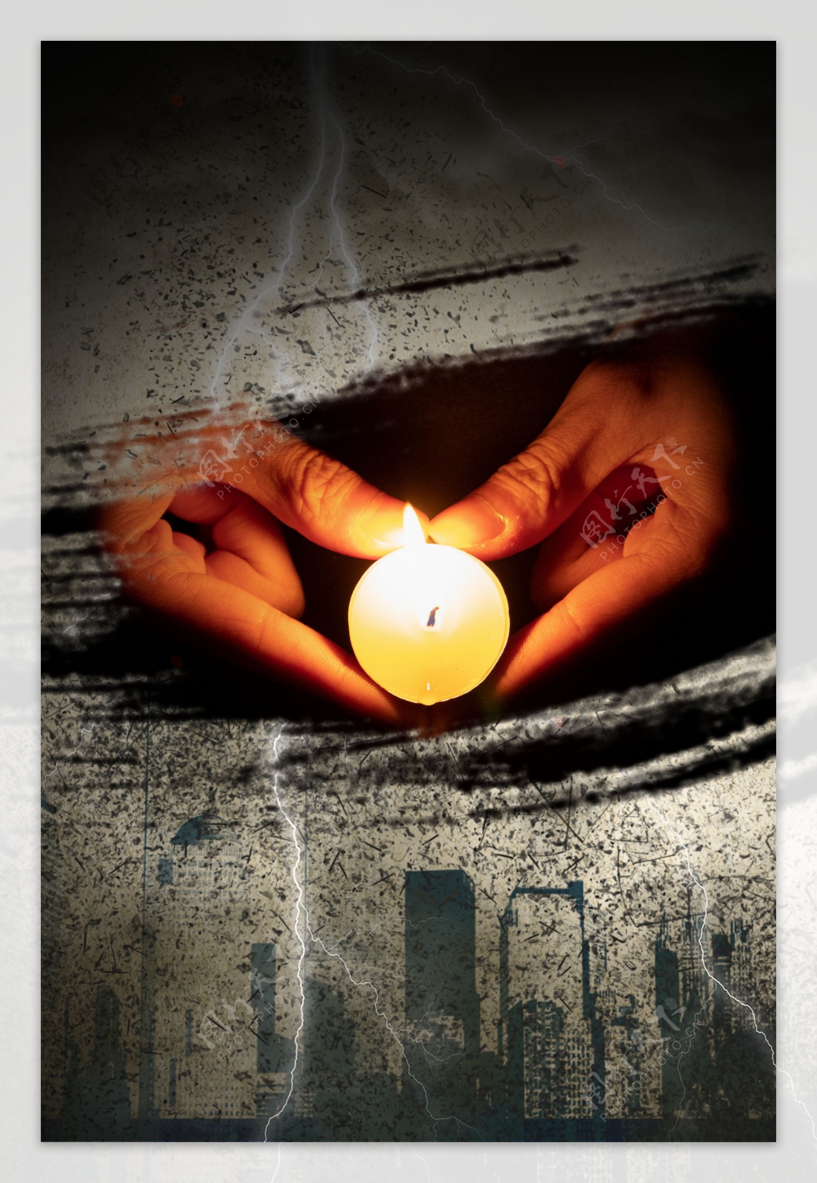 自然灾害蜡烛祈祷背景海报
