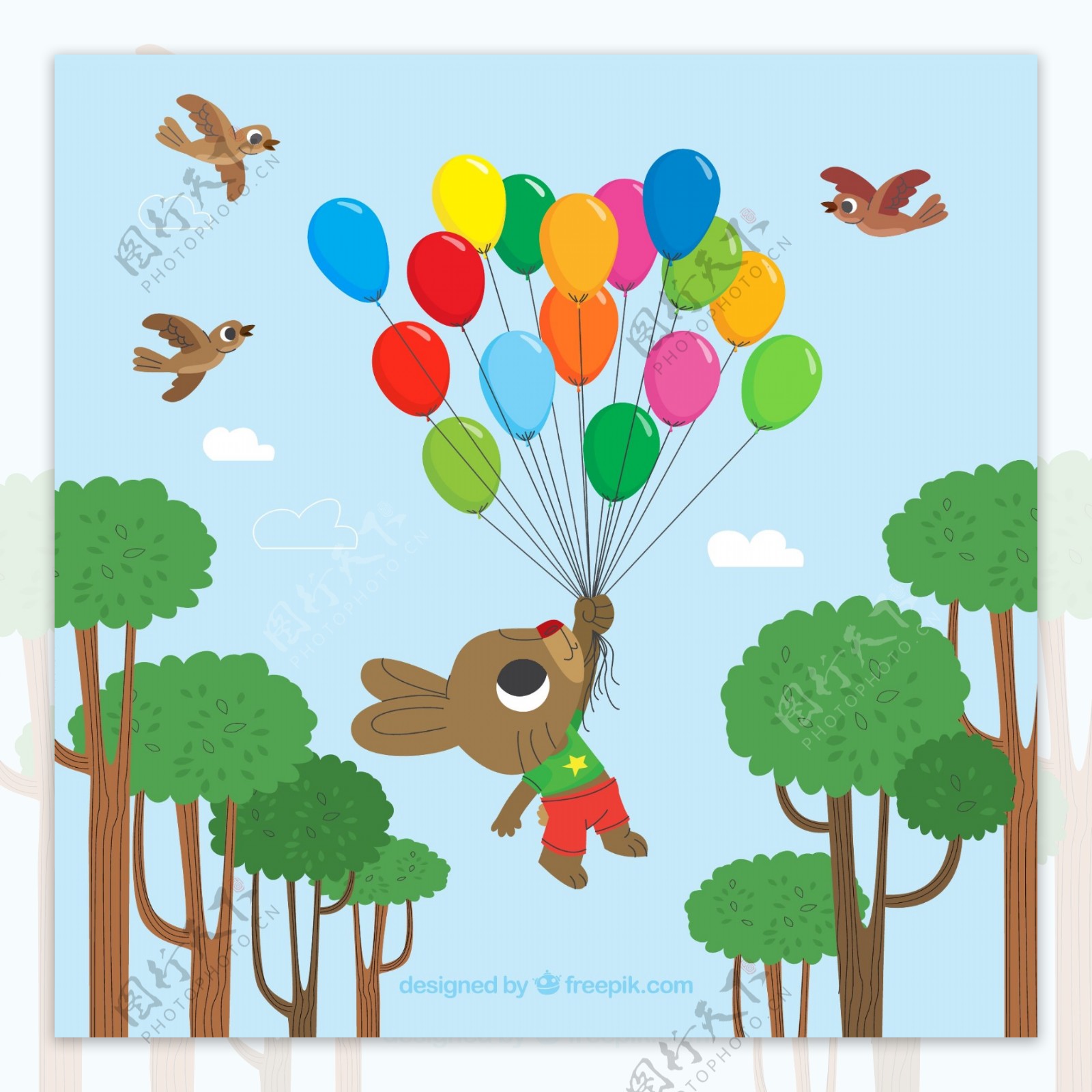 可爱兔子和气球束