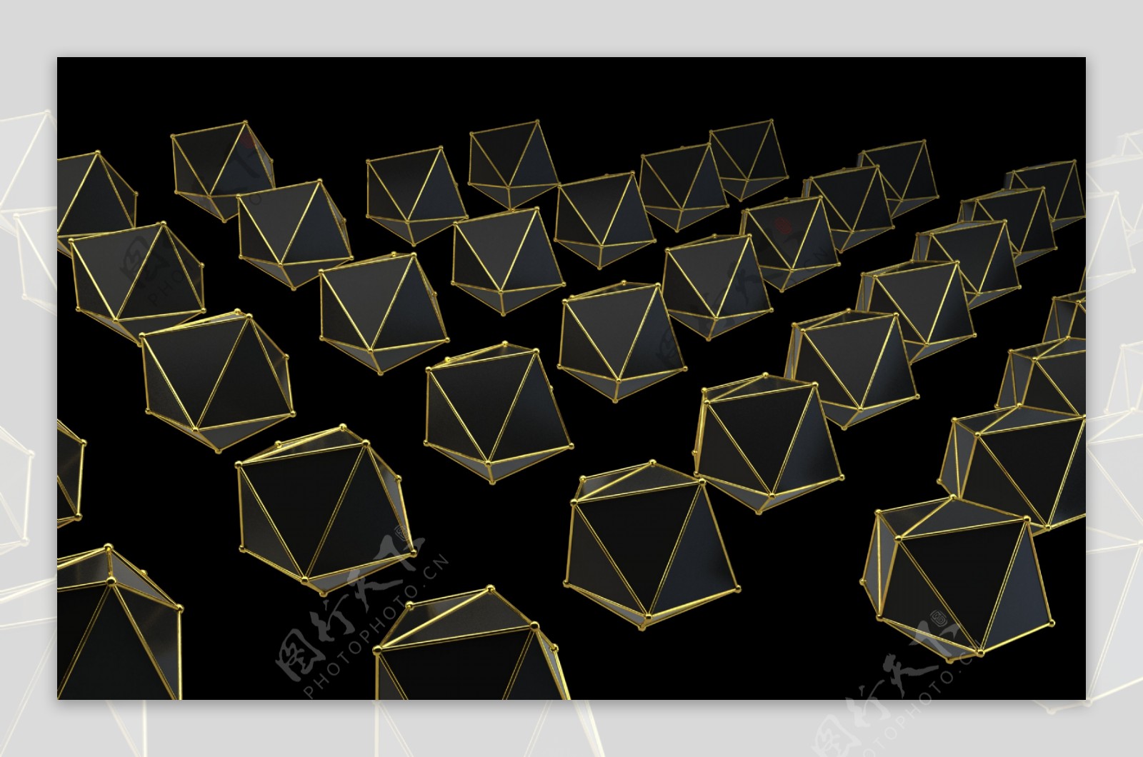 3d立体简约霸气黑金陨石几何图形平视