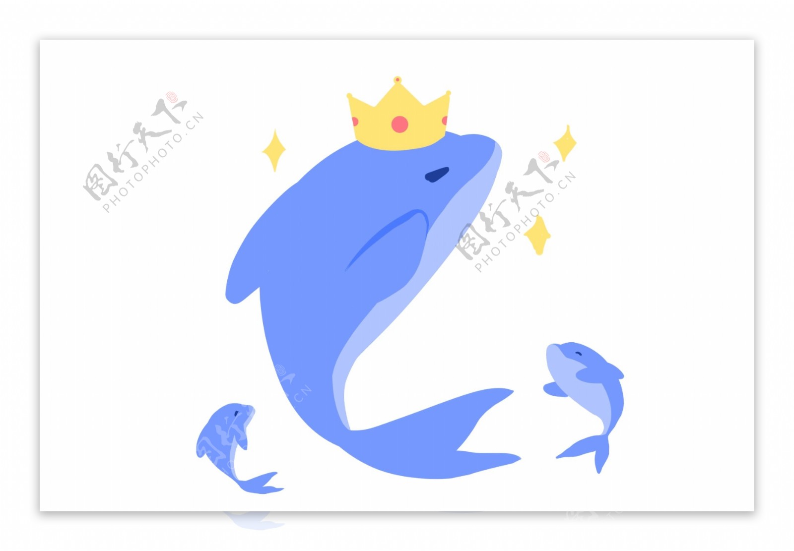 小王冠海豚卡通插画