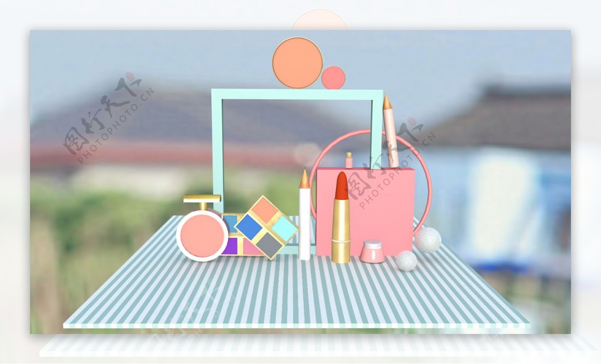 C4D粉色系化妆品实物模型素材图免费下载