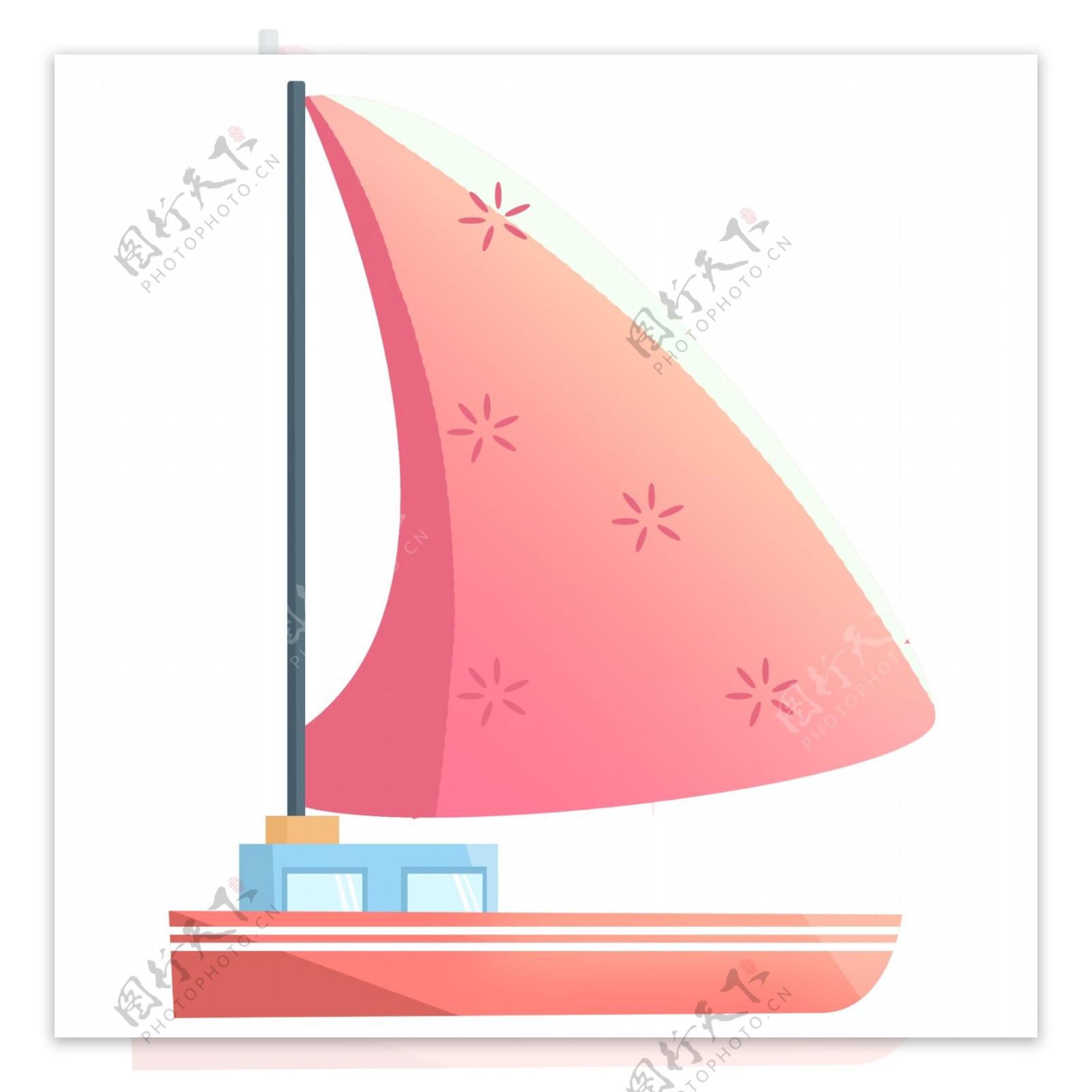 红色卡通帆船