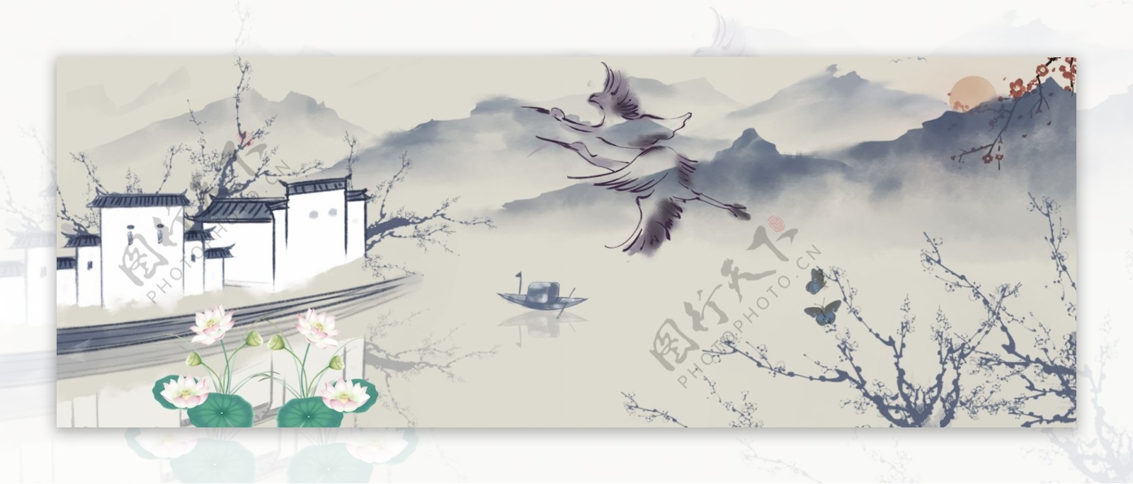 中国风荷花banner背景图