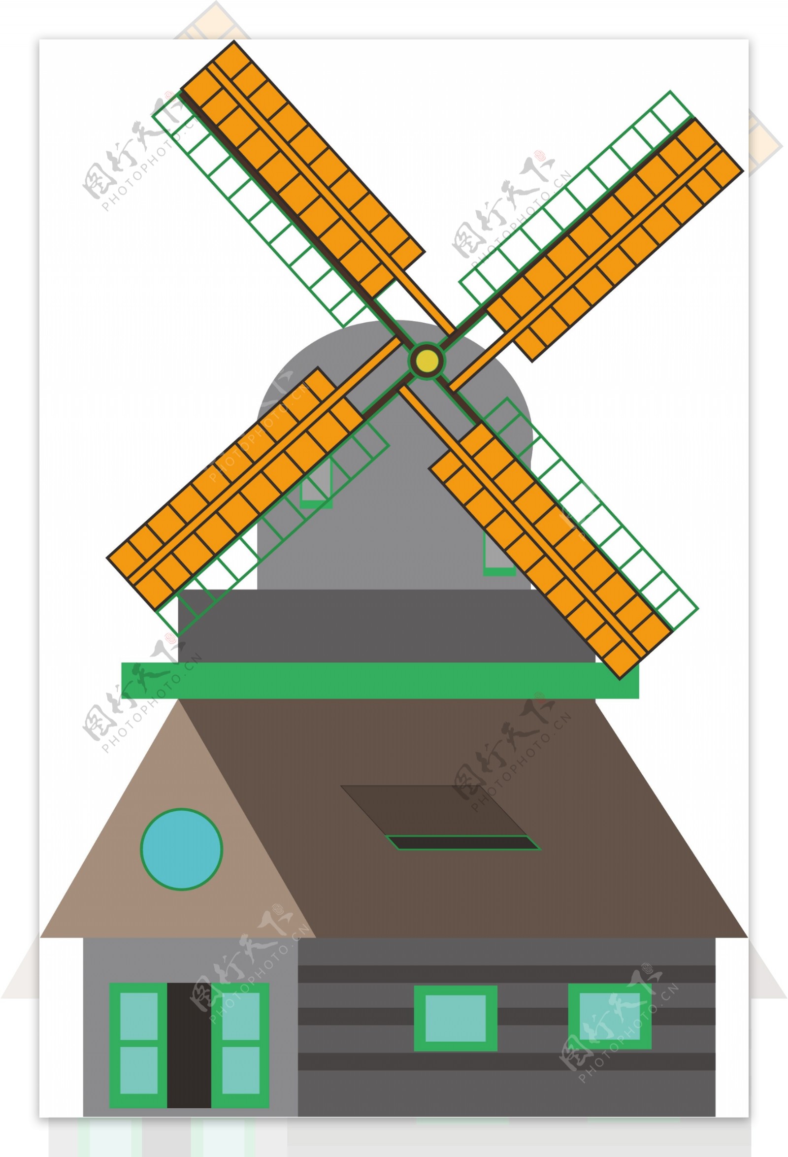 风车建筑卡通插画