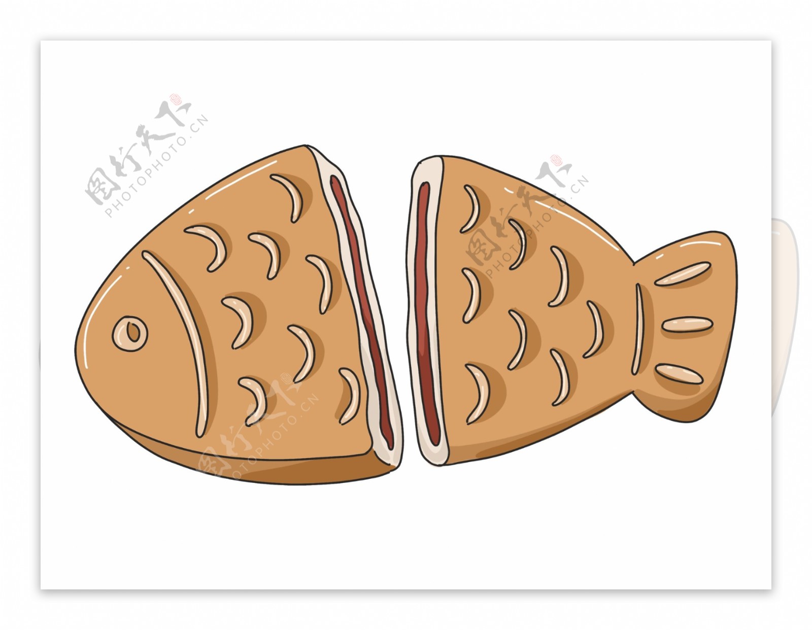 烤鱼小吃卡通插画