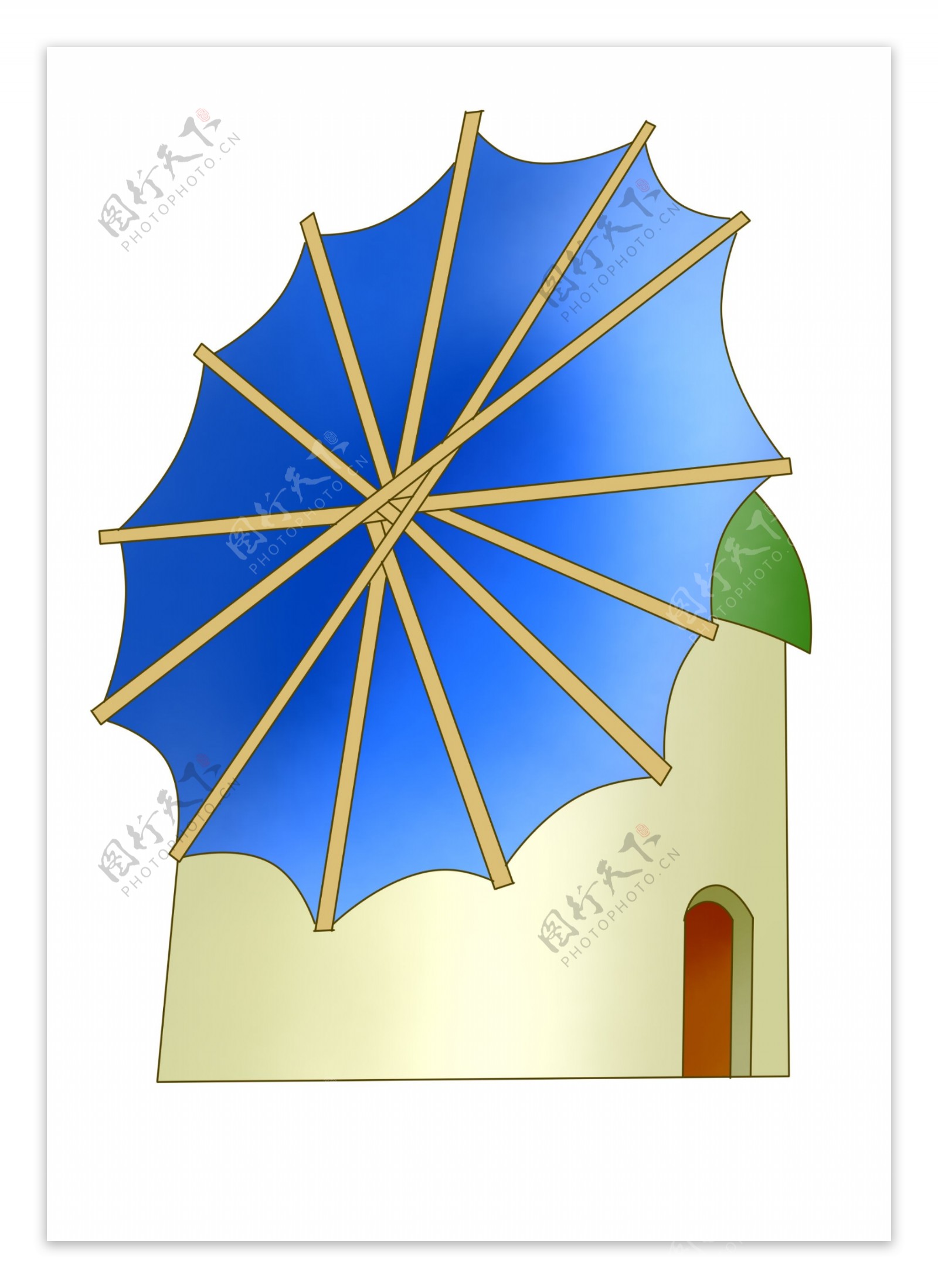 伞状的风车建筑插画
