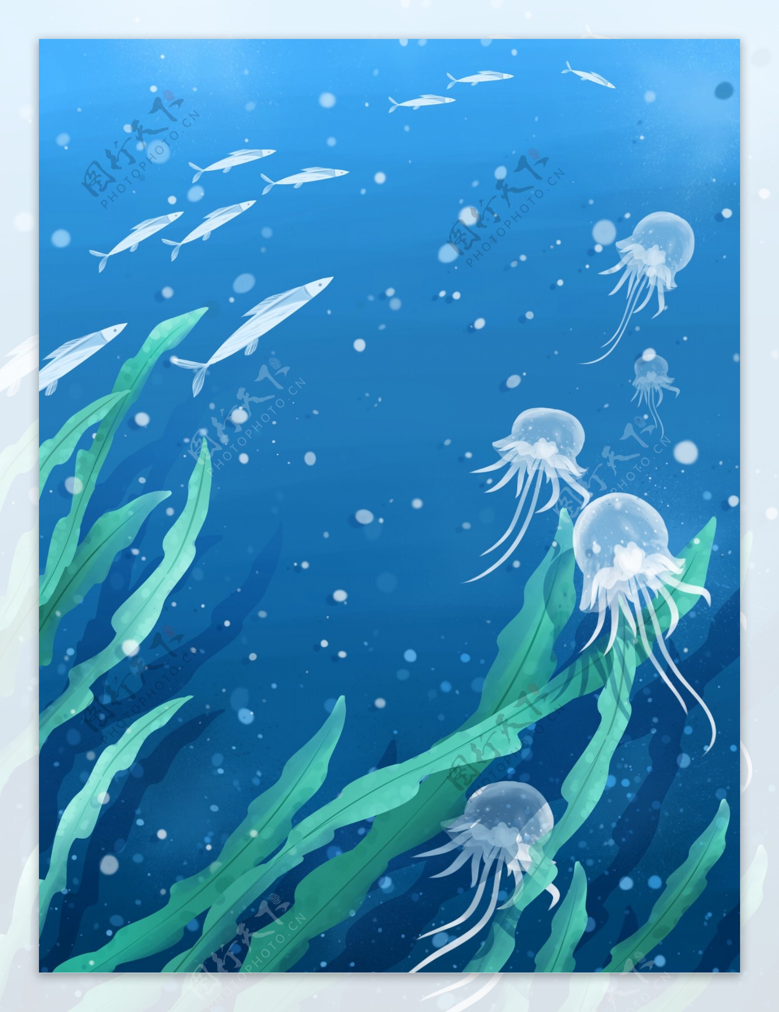 清新风手绘世界海洋日海底插画背景