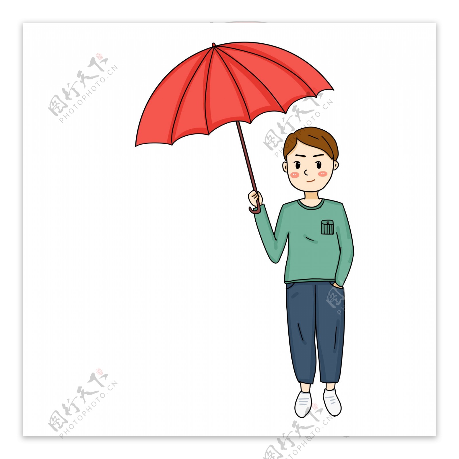 彩绘一个撑伞的小男孩