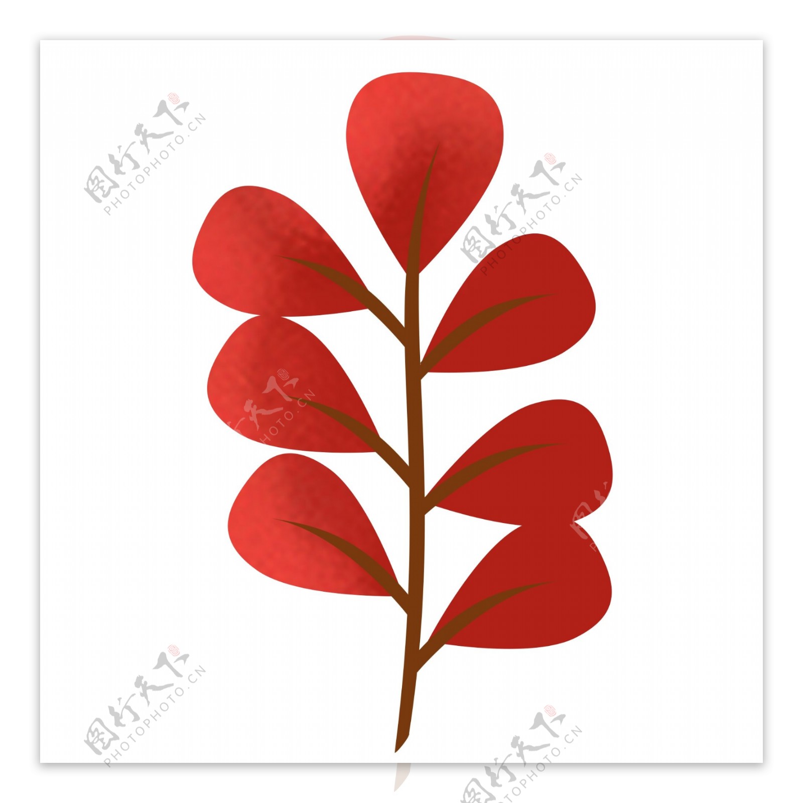 红色水彩叶子透明装饰素材